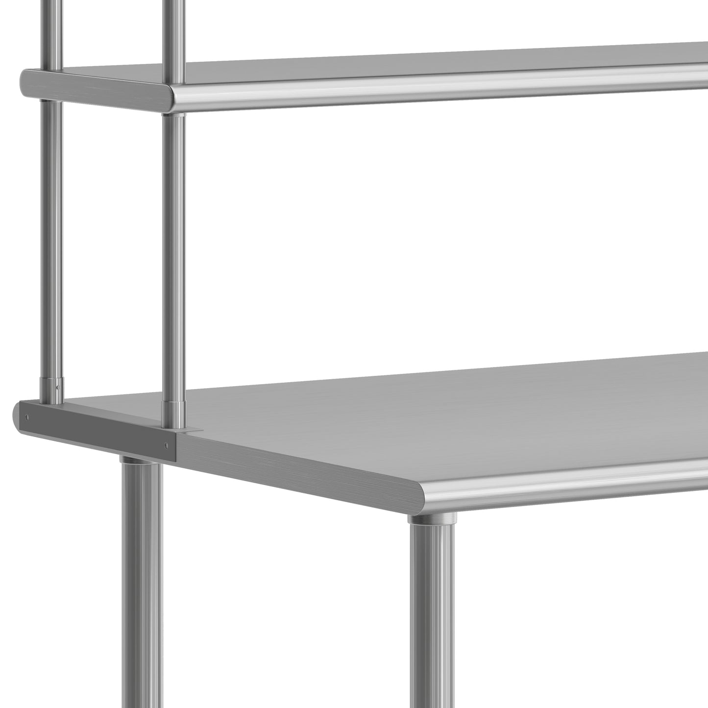 Reader Portable Prep and Work Table with NSF Certified 18 Gauge Stainless Steel Top Shelf and Double Overshelves and Galvanized Steel Undershelf Stainless Steel