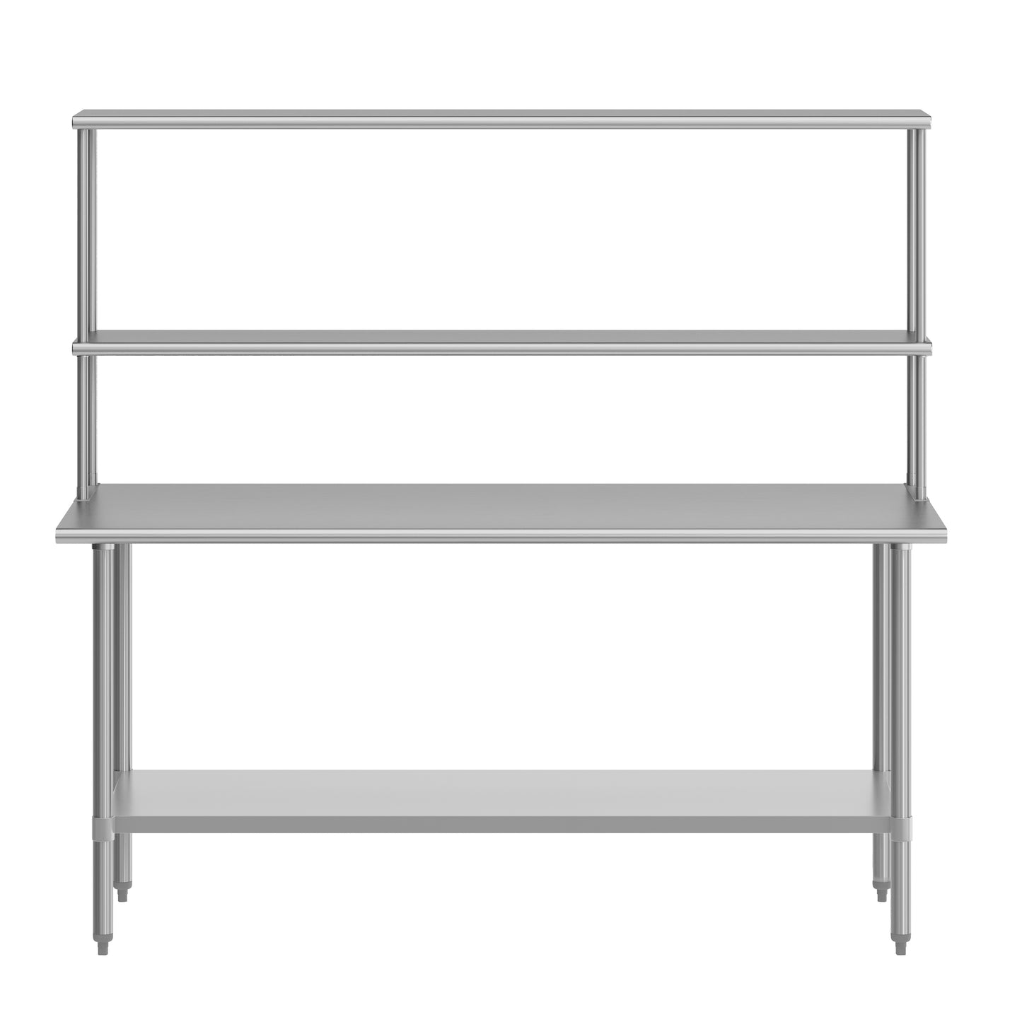 Reader Portable Prep and Work Table with NSF Certified 18 Gauge Stainless Steel Top Shelf and Double Overshelves and Galvanized Steel Undershelf Stainless Steel