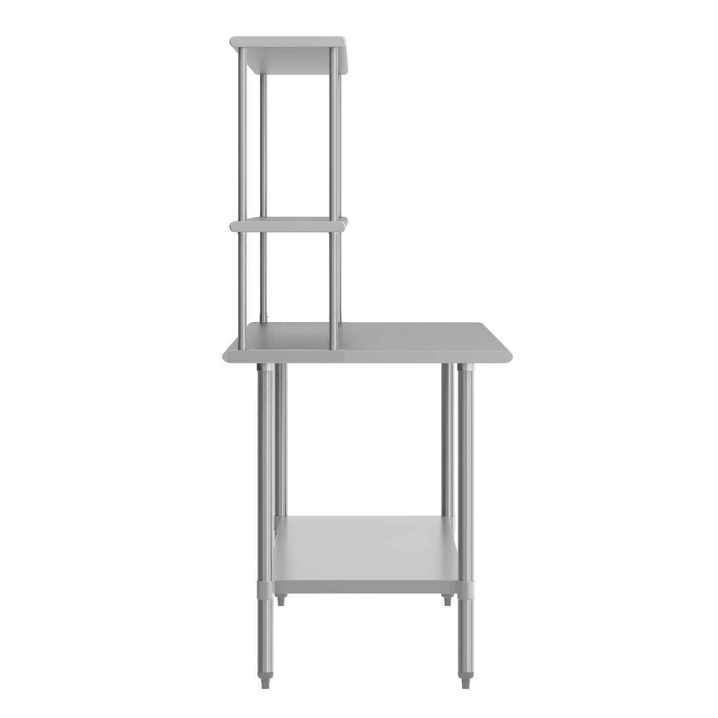 Reader Portable Prep and Work Table with NSF Certified 18 Gauge Stainless Steel Top Shelf and Double Overshelves and Galvanized Steel Undershelf Stainless Steel