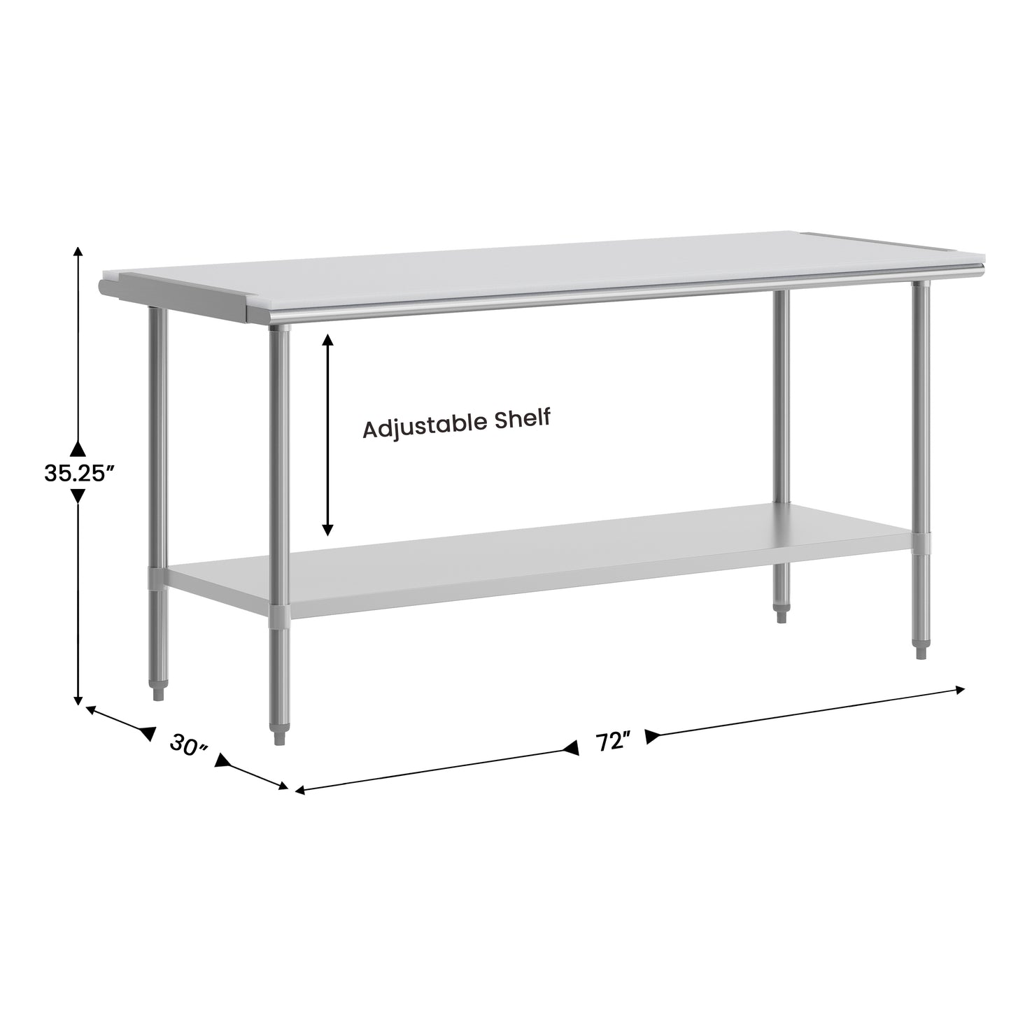 Reader Portable Prep and Work Table with NSF Certified 18 Gauge Stainless Steel Top Shelf with Poly Cutting Board and Galvanized Steel Undershelf Stainless Steel