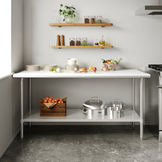 Reader Portable Prep and Work Table with NSF Certified 18 Gauge Stainless Steel Top Shelf with Poly Cutting Board and Galvanized Steel Undershelf Stainless Steel