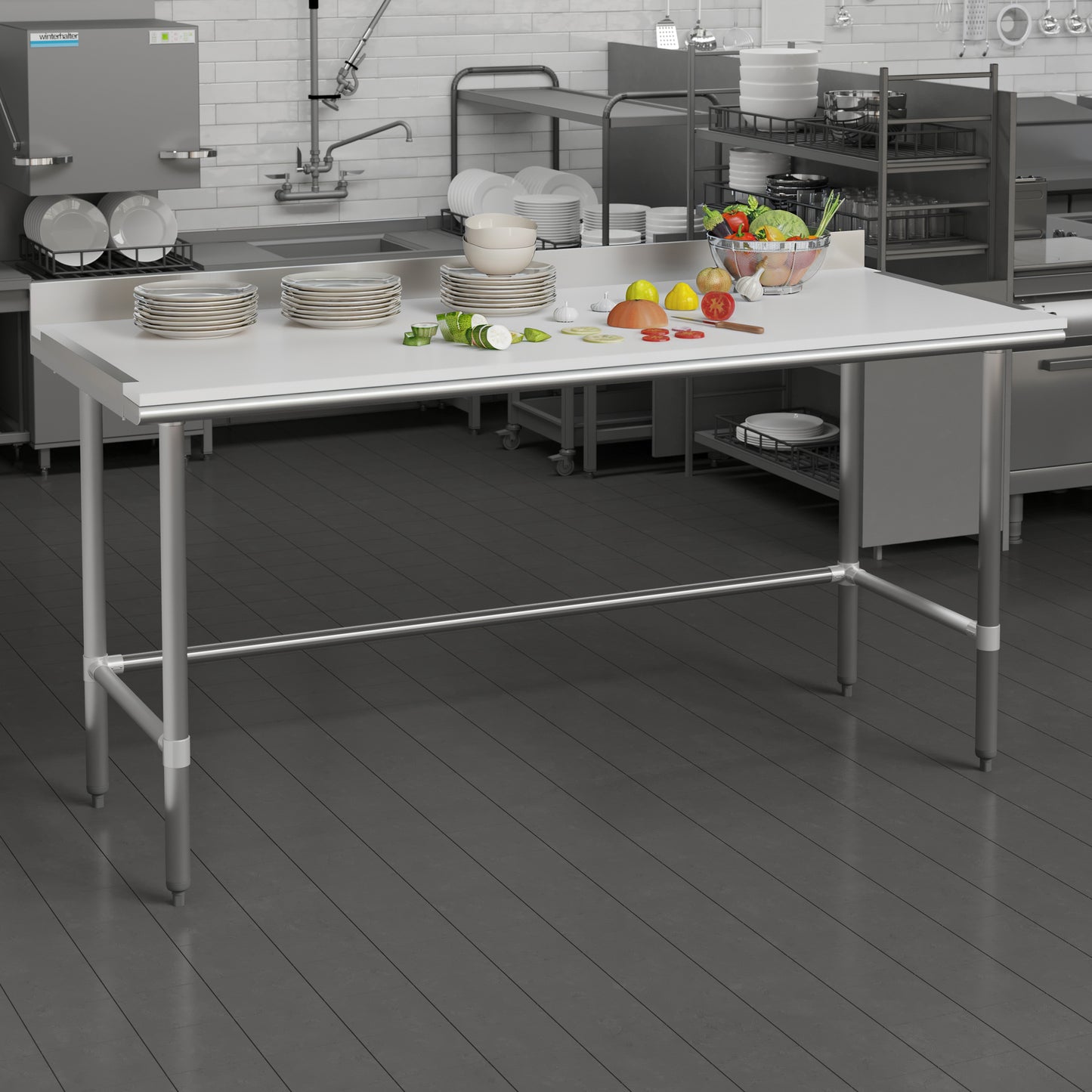 Denton Commercial Grade NSF Certified High-Pressure 0.75" Thick Poly Top Cutting Board with Brackets for Kitchen Tabletop White