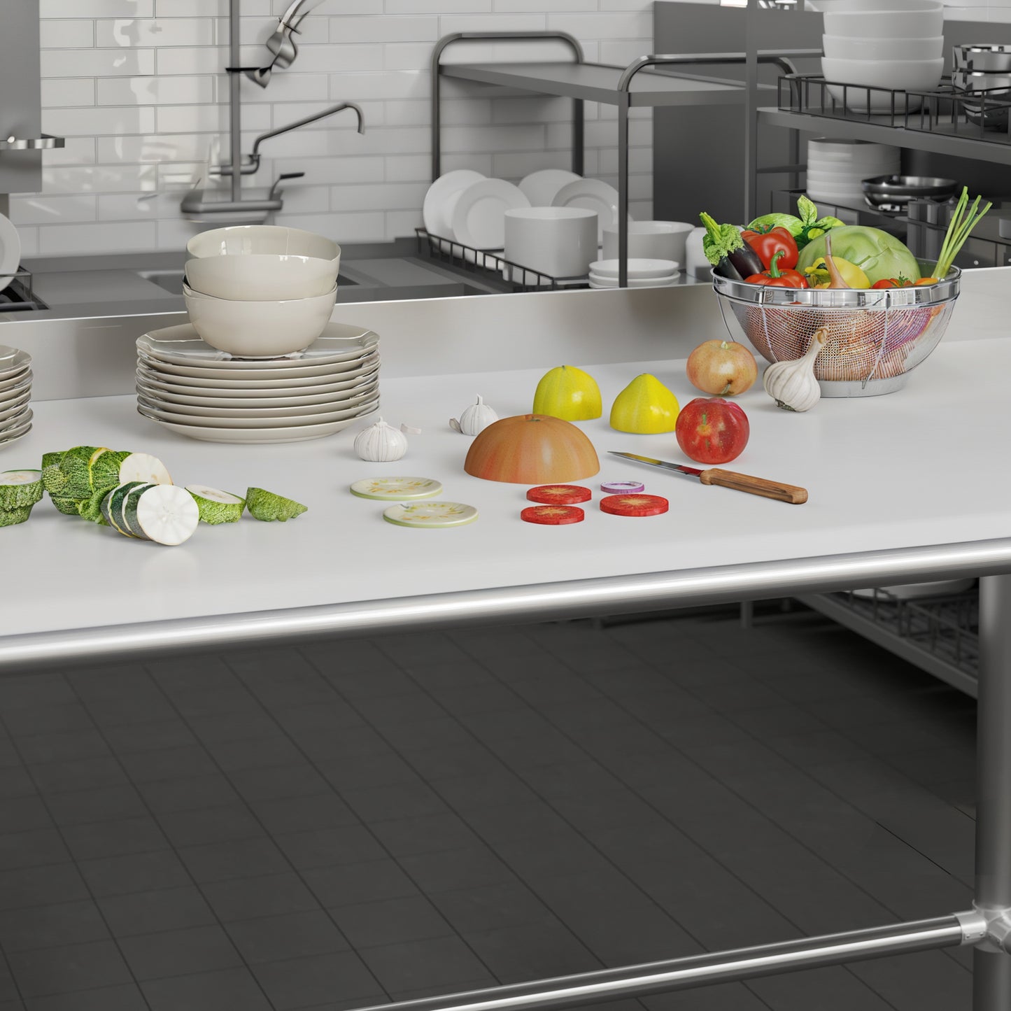 Denton Commercial Grade NSF Certified High-Pressure 0.75" Thick Poly Top Cutting Board with Brackets for Kitchen Tabletop White