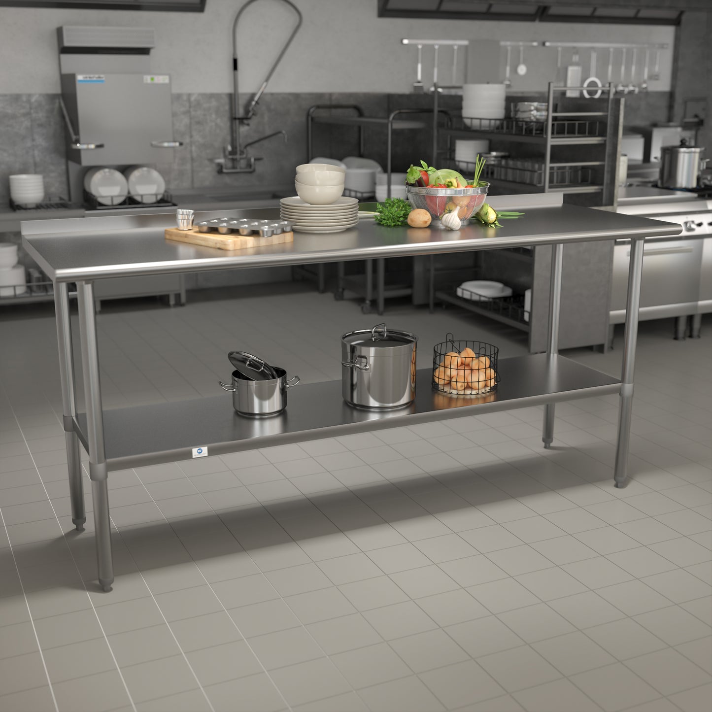 Reader Stainless Steel 18 Gauge Prep and Work Table with 1.5" Backsplash and Undershelf - NSF Certified - 72"W x 30"D x 36"H Stainless Steel