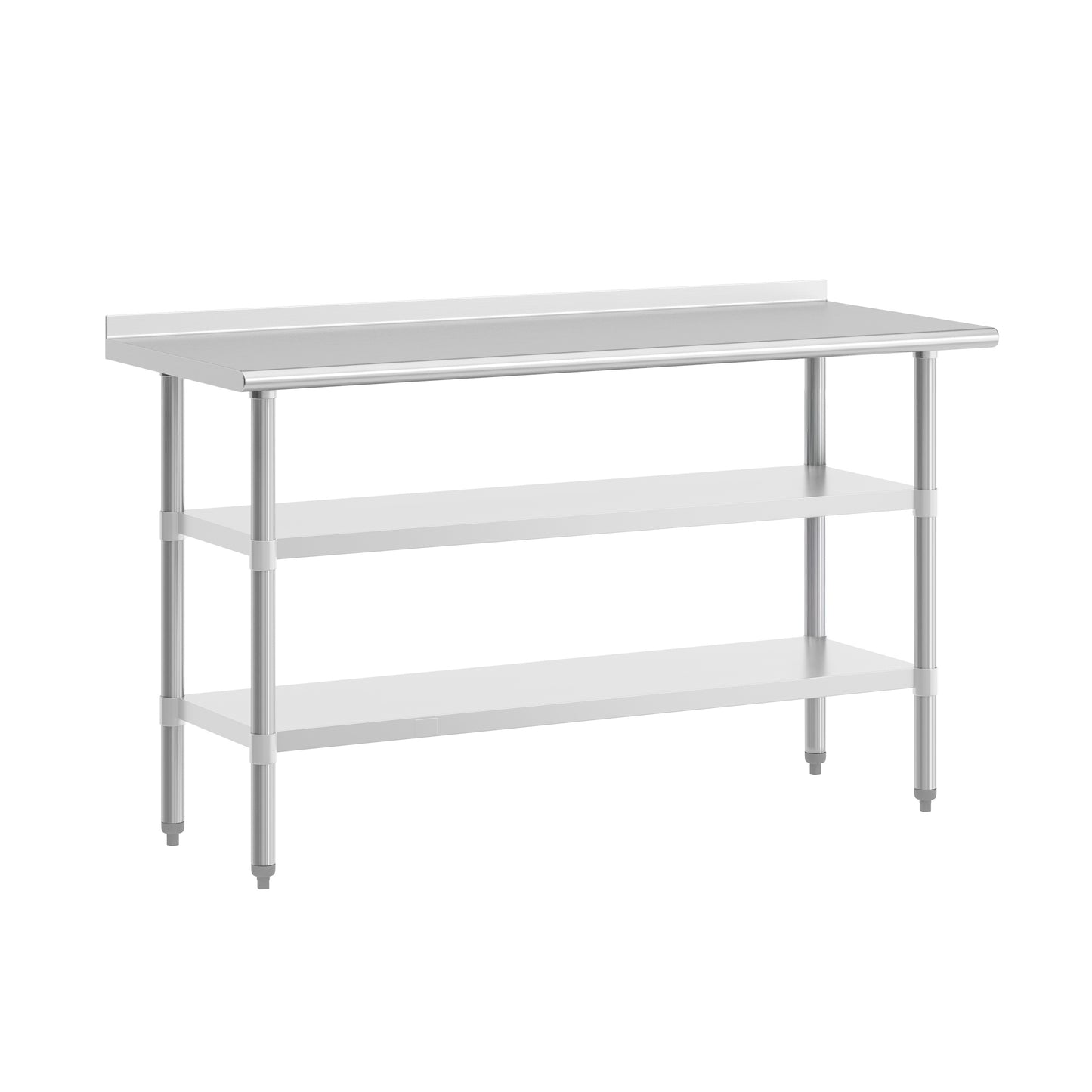 Randolph Stainless Steel 18 Gauge Work Table with 1.5" Backsplash and 2 Undershelves - 60"W x 24"D x 36"H, NSF Stainless Steel