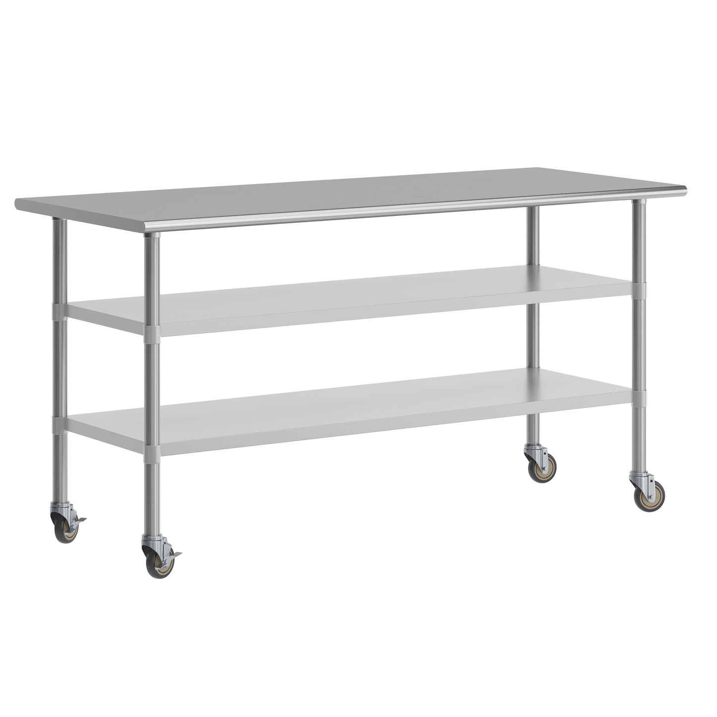 Reader NSF Certified Stainless Steel Prep and Work Table 30"x 72" with 2 Galvanized Steel Undershelves and 4 Casters, Heavy Duty Food Prep Worktable Stainless Steel