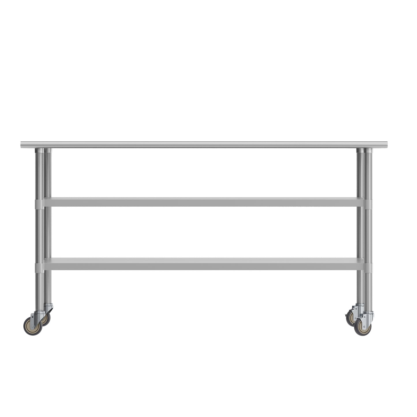 Reader NSF Certified Stainless Steel Prep and Work Table 30"x 72" with 2 Galvanized Steel Undershelves and 4 Casters, Heavy Duty Food Prep Worktable Stainless Steel