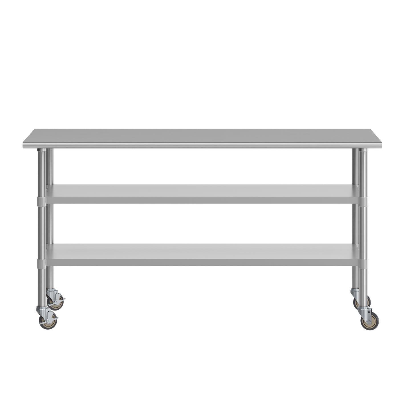 Reader NSF Certified Stainless Steel Prep and Work Table 30"x 72" with 2 Galvanized Steel Undershelves and 4 Casters, Heavy Duty Food Prep Worktable Stainless Steel