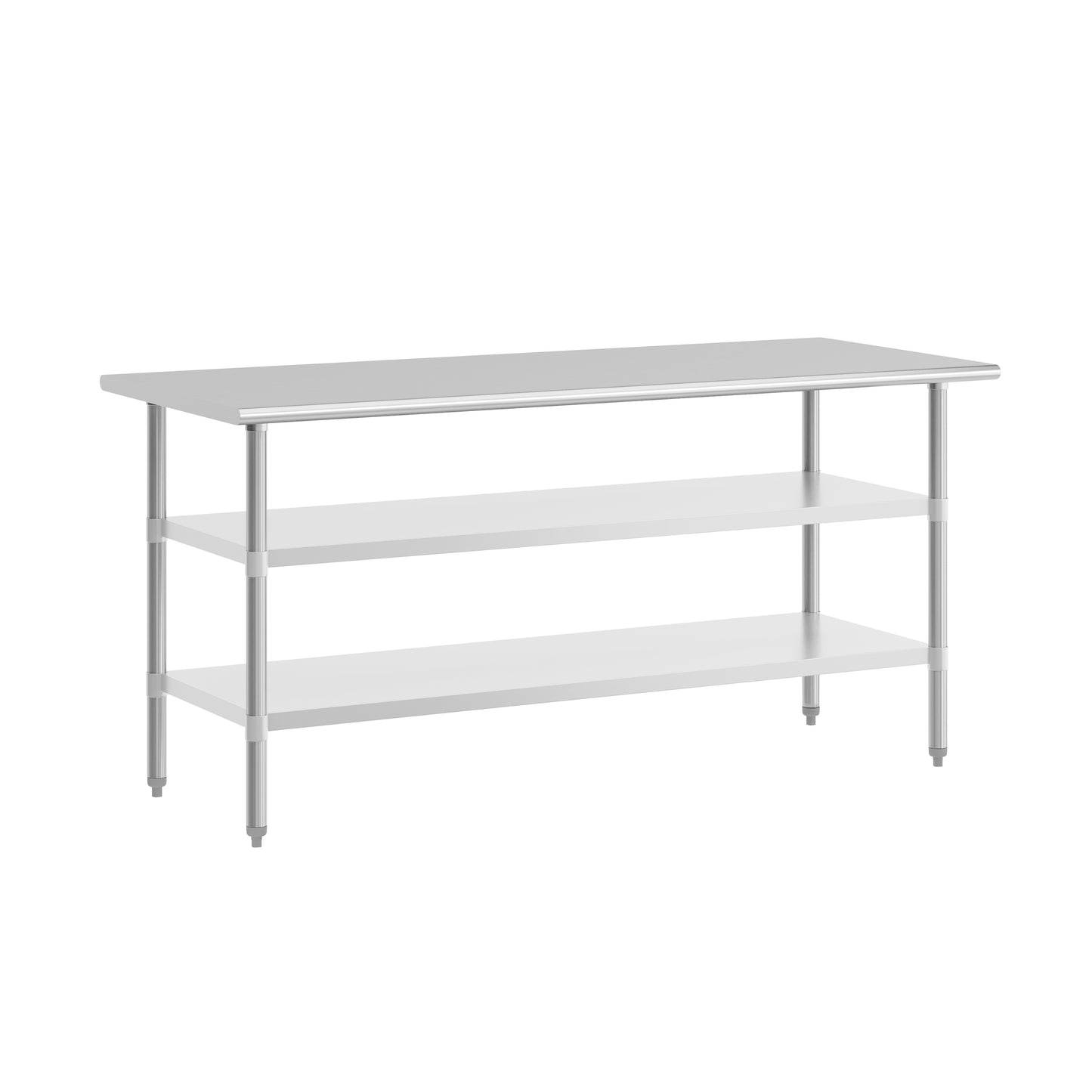 Ravenel Stainless Steel 18 Gauge Work Table with 2 Undershelves - 72"W x 30"D x 34.5"H, NSF Stainless Steel