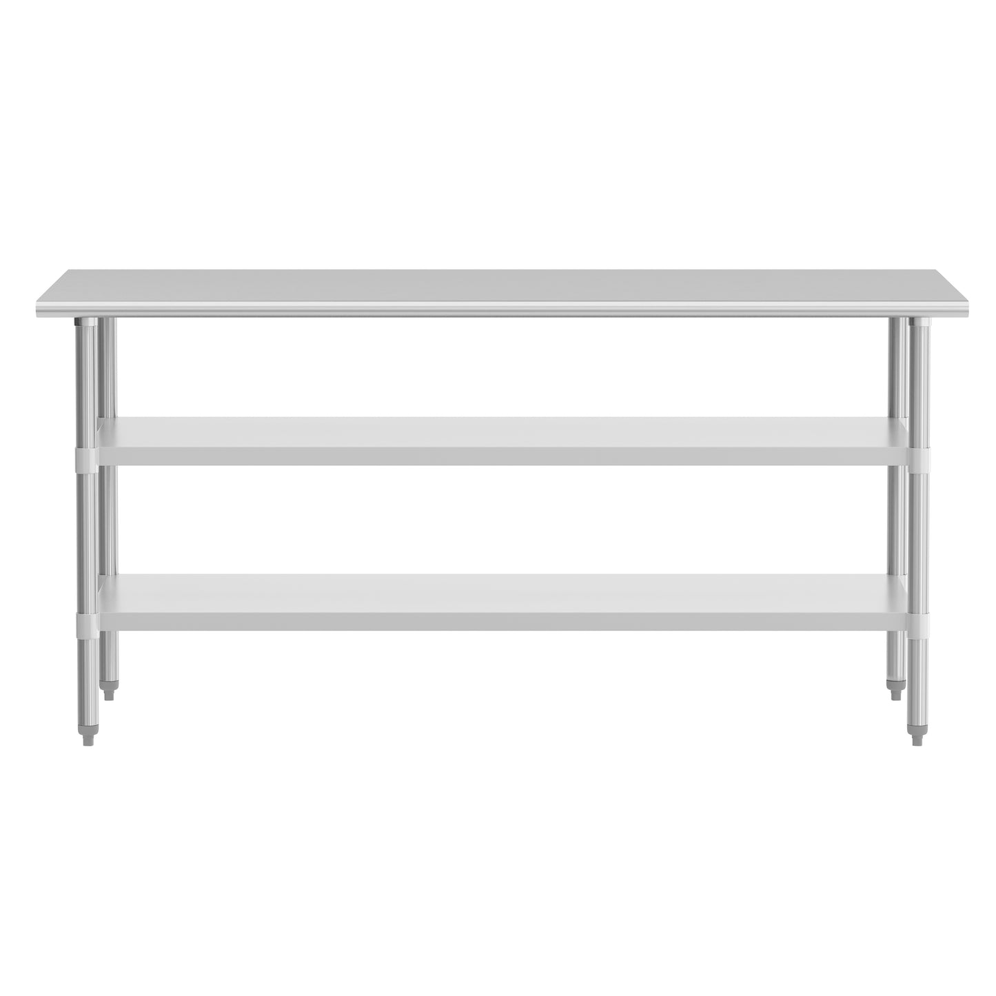 Ravenel Stainless Steel 18 Gauge Work Table with 2 Undershelves - 72"W x 30"D x 34.5"H, NSF Stainless Steel
