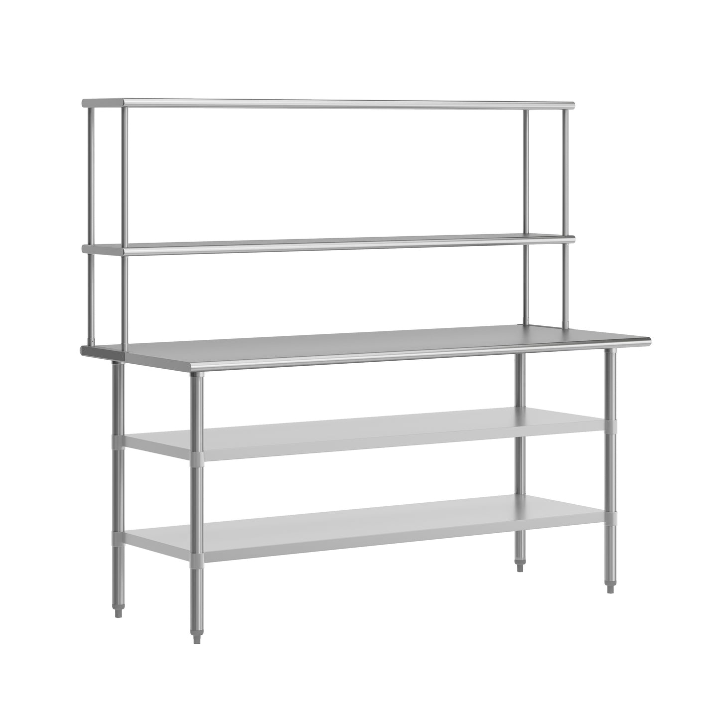Reader Portable Prep and Work Table with NSF Certified 18 Gauge Stainless Steel Top Shelf and Double Overshelves and 2 Galvanized Steel Undershelves Stainless Steel