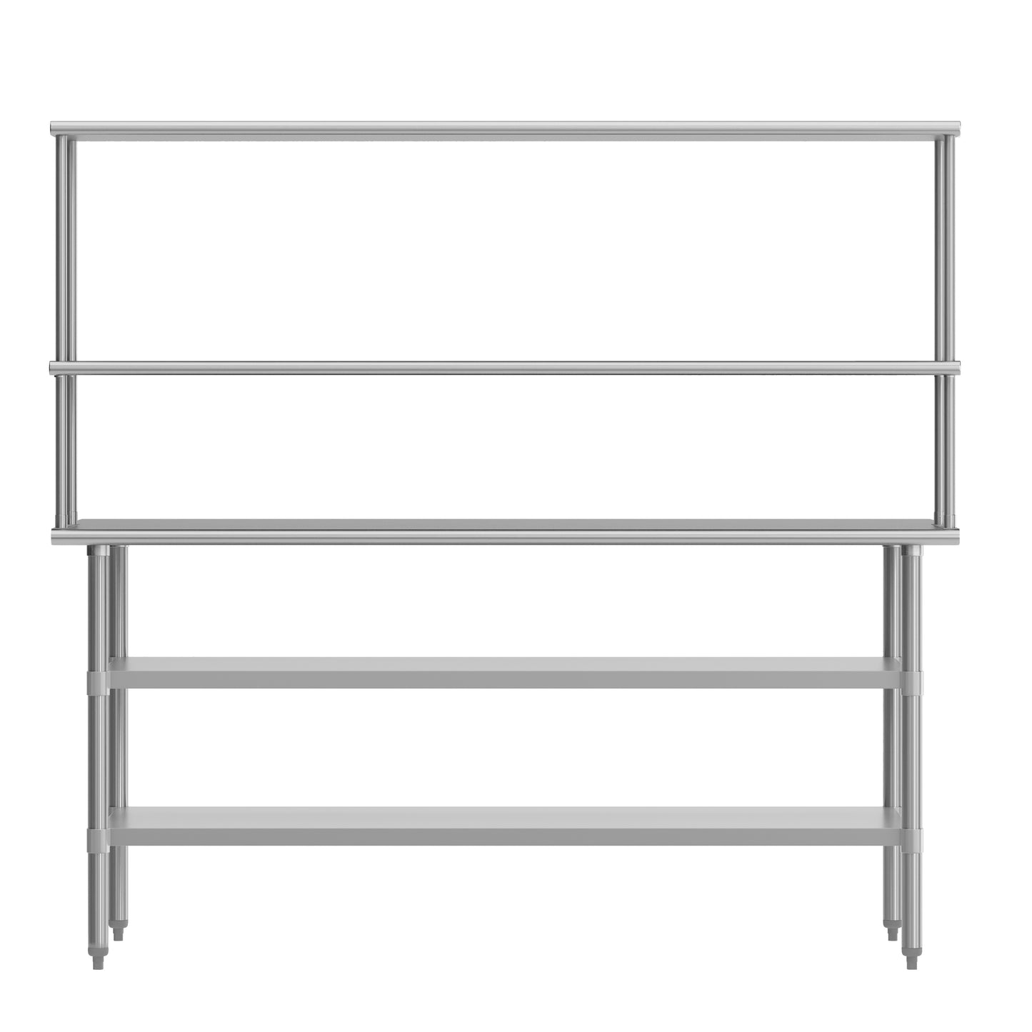 Reader Portable Prep and Work Table with NSF Certified 18 Gauge Stainless Steel Top Shelf and Double Overshelves and 2 Galvanized Steel Undershelves Stainless Steel