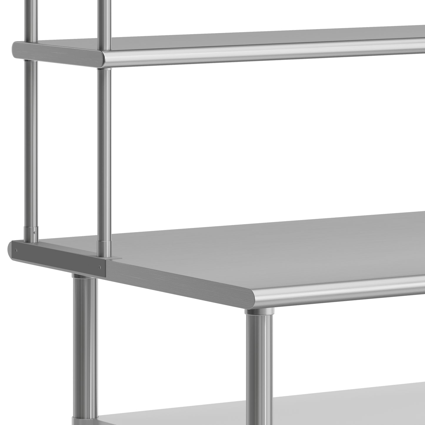 Reader Portable Prep and Work Table with NSF Certified 18 Gauge Stainless Steel Top Shelf and Double Overshelves and 2 Galvanized Steel Undershelves Stainless Steel