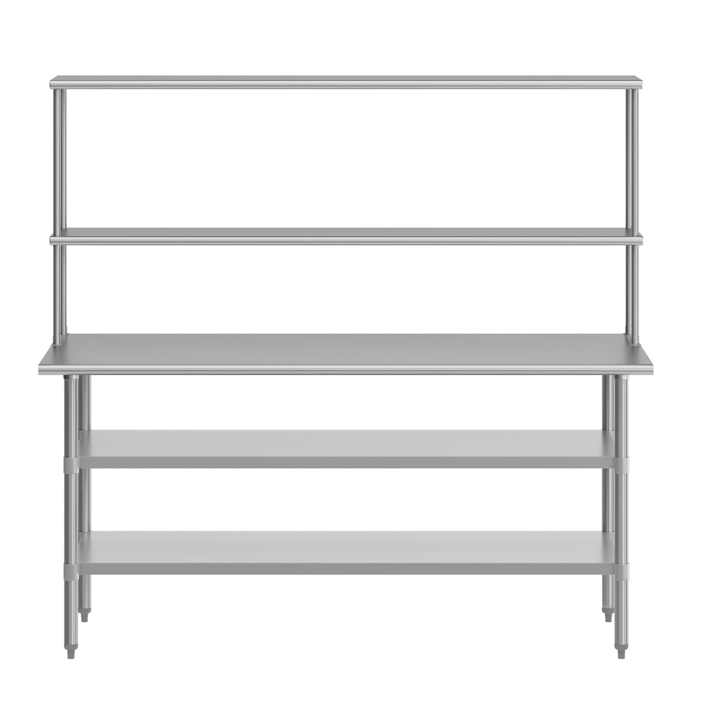 Reader Portable Prep and Work Table with NSF Certified 18 Gauge Stainless Steel Top Shelf and Double Overshelves and 2 Galvanized Steel Undershelves Stainless Steel