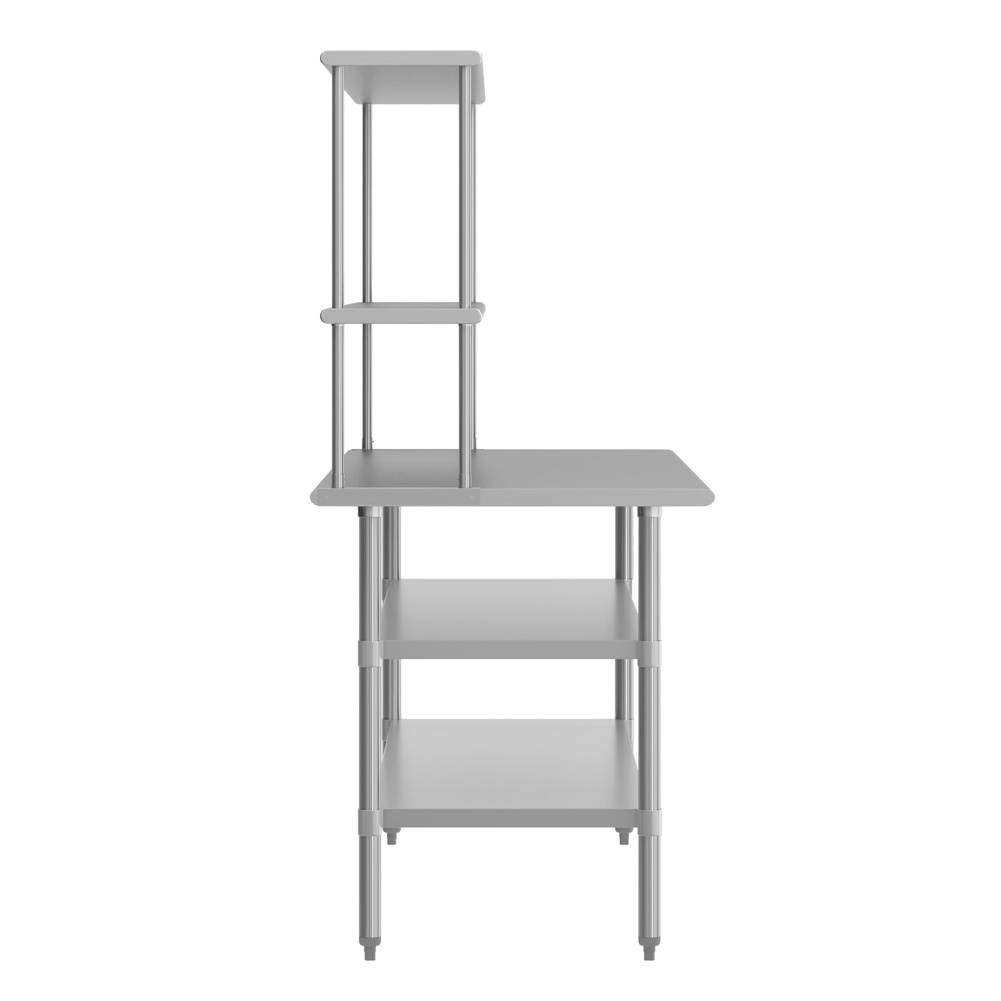 Reader Portable Prep and Work Table with NSF Certified 18 Gauge Stainless Steel Top Shelf and Double Overshelves and 2 Galvanized Steel Undershelves Stainless Steel