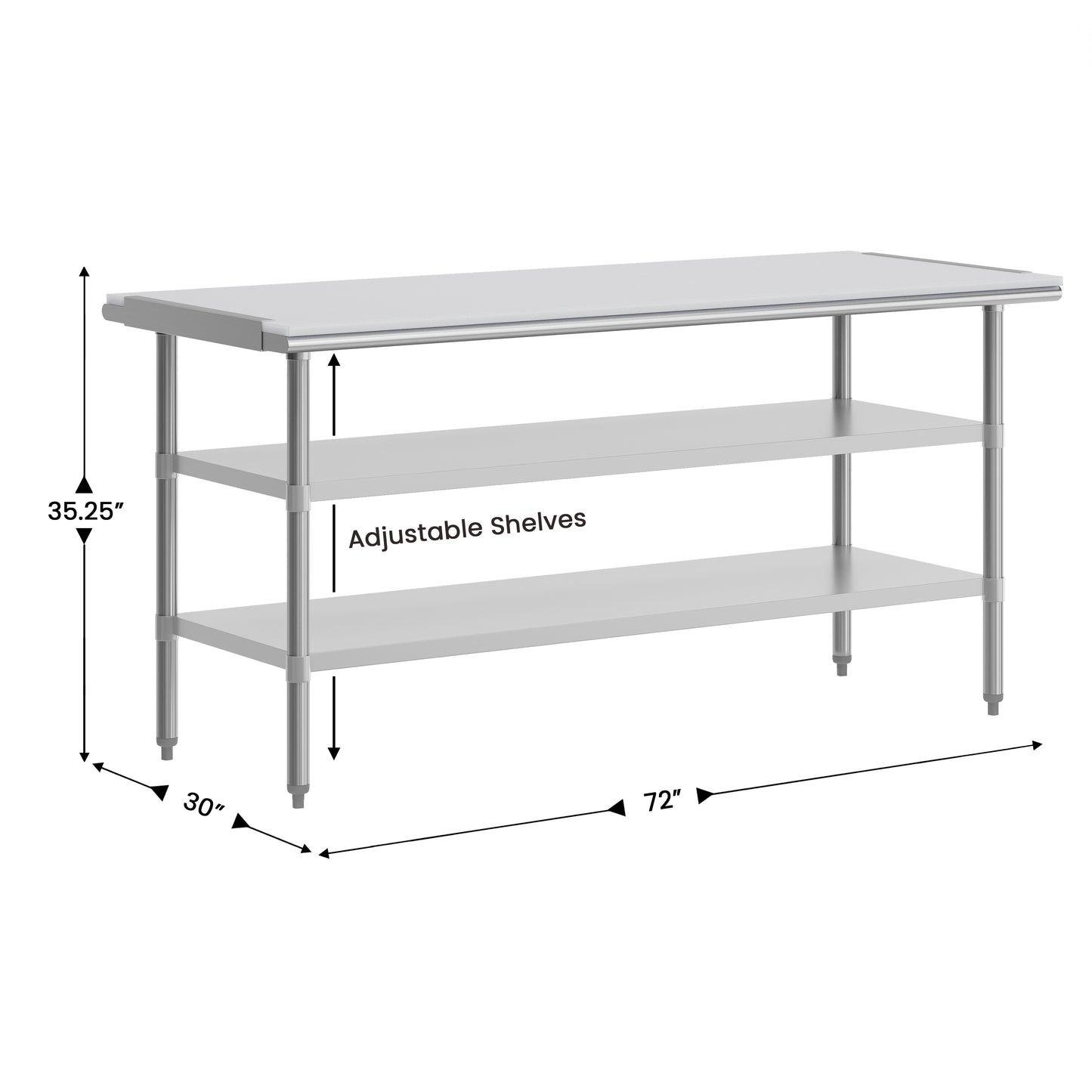 Reader Portable Prep and Work Table with NSF Certified 18 Gauge Stainless Steel Top Shelf with Poly Cutting Board and 2 Galvanized Steel Undershelves Stainless Steel