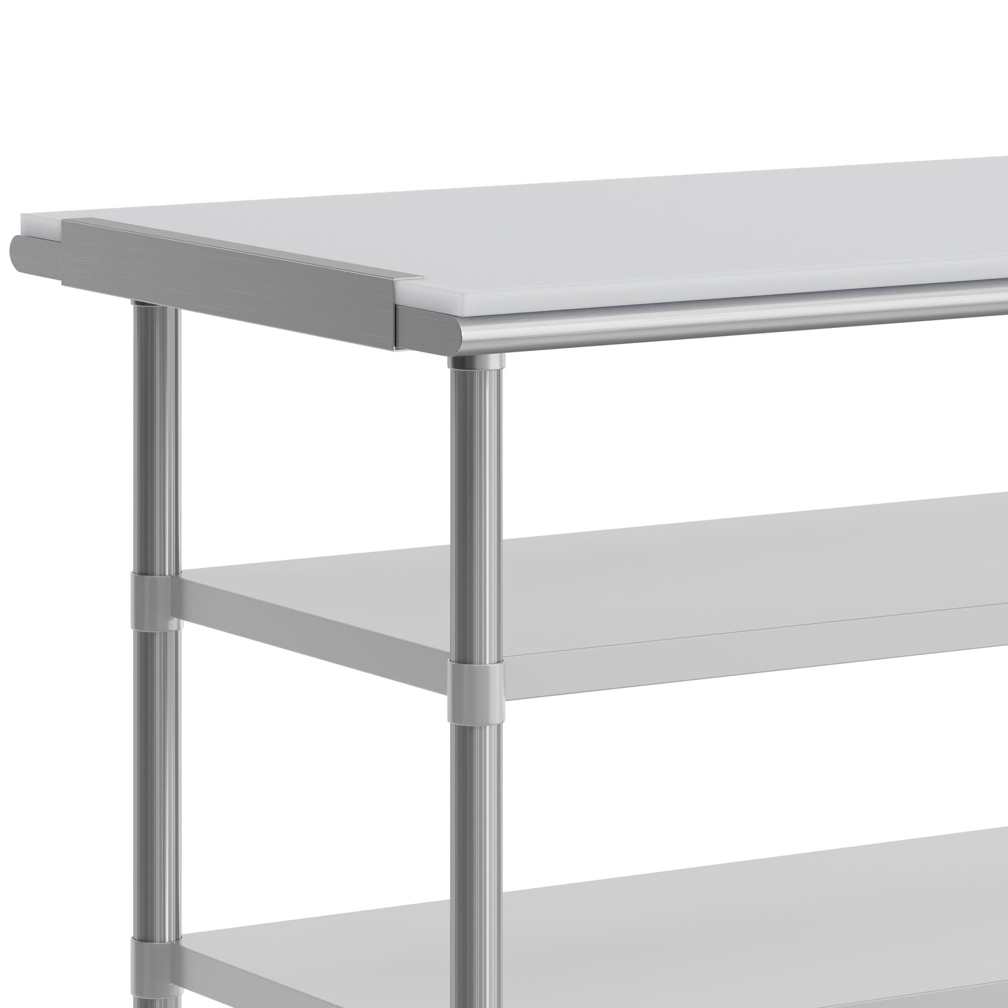Reader Portable Prep and Work Table with NSF Certified 18 Gauge Stainless Steel Top Shelf with Poly Cutting Board and 2 Galvanized Steel Undershelves Stainless Steel
