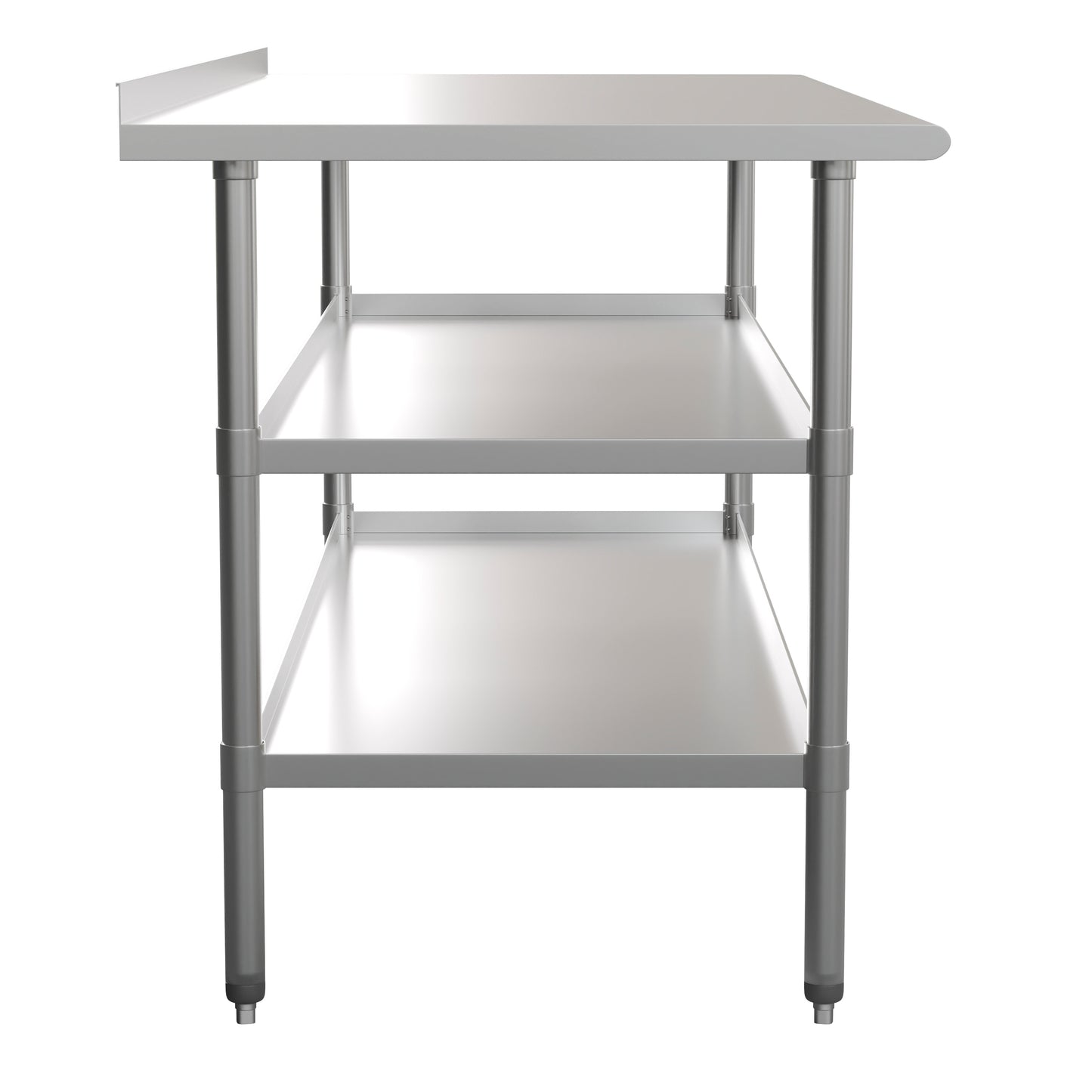 Ravenel Stainless Steel 18 Gauge Work Table with 1.5" Backsplash and 2 Undershelves - 72"W x 30"D x 34.5"H, NSF Stainless Steel