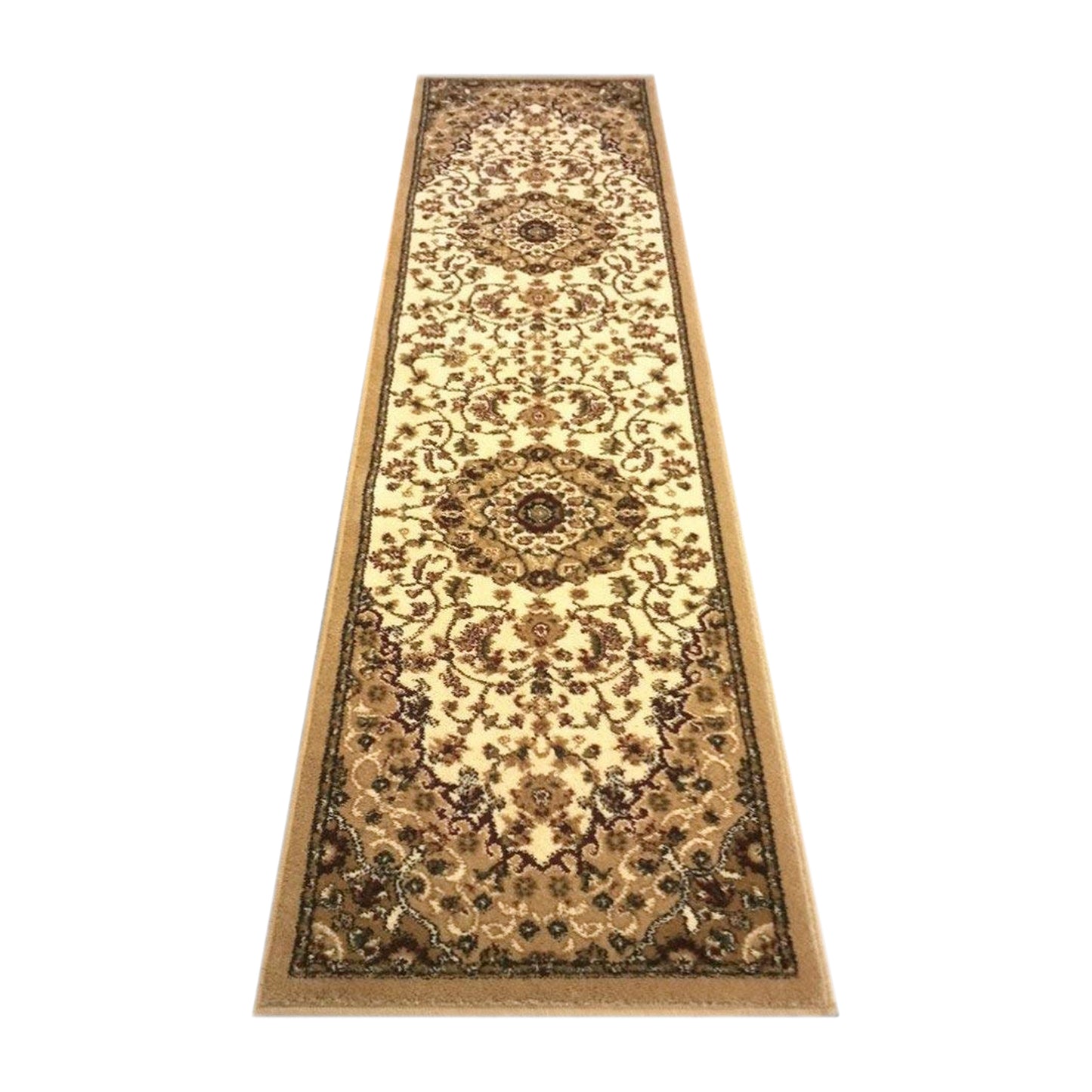 Mersin Collection Persian Style 2' x 7' Ivory Area Rug - Olefin Rug with Jute Backing - Hallway, Entryway, Bedroom, Living Room Ivory
