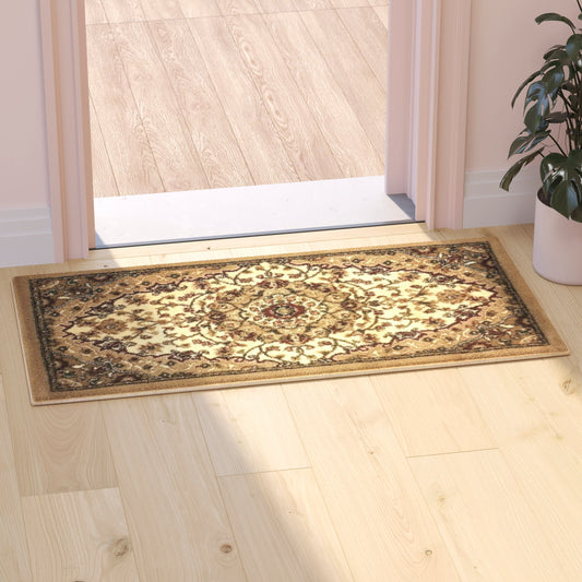 Mersin Collection Persian Style 2x3 Ivory Area Rug-Olefin Rug with Jute Backing-Hallway, Entryway, Bedroom, Living Room Ivory