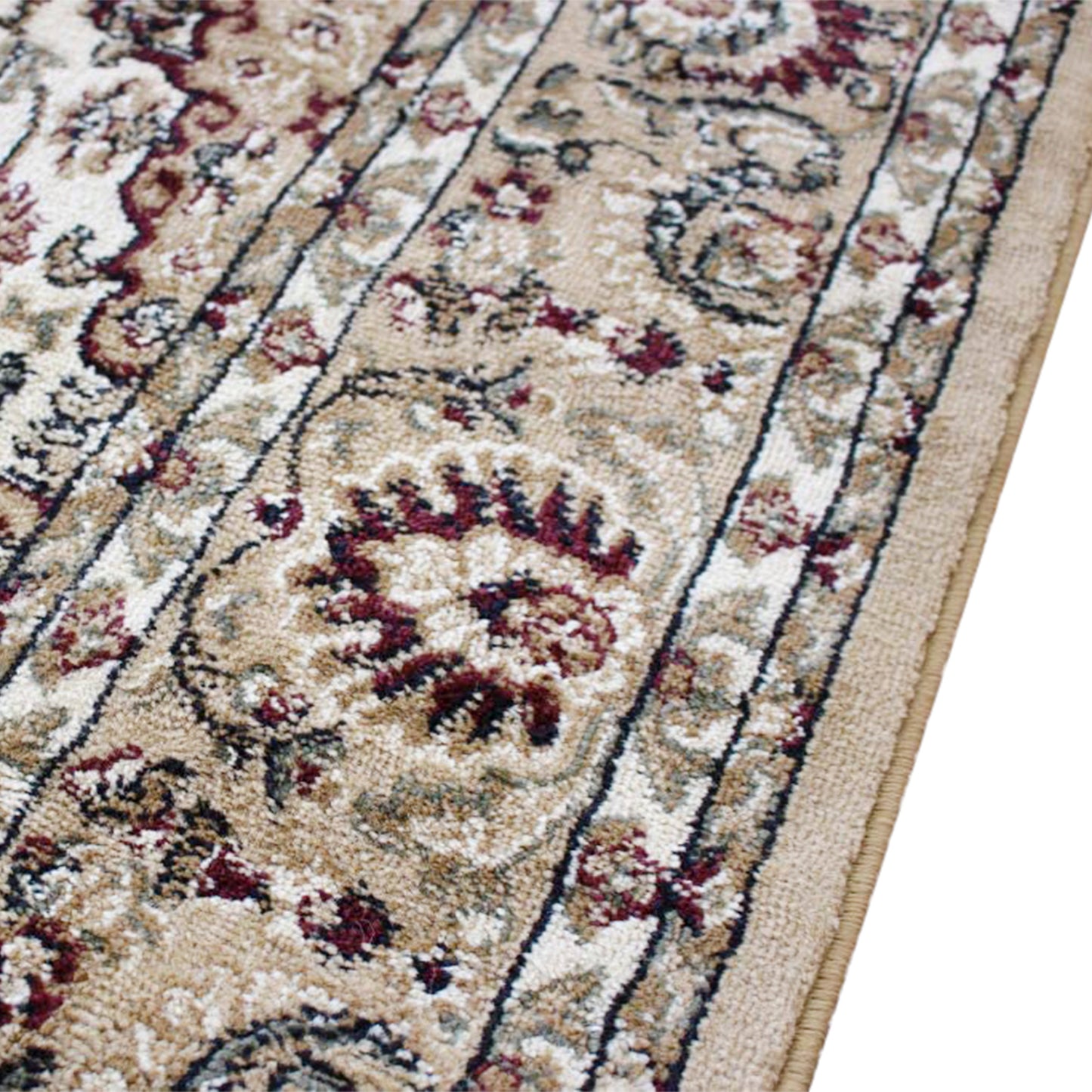 Mersin Collection Persian Style 4x4 Ivory Square Area Rug-Olefin Rug with Jute Backing-Hallway, Entryway, Bedroom, Living Room Ivory
