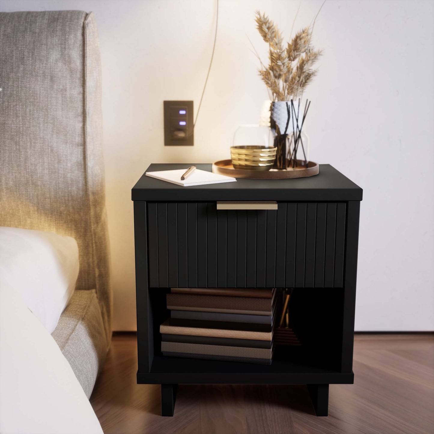 Granville Modern 18" Nightstand in Black (1-Drawer)