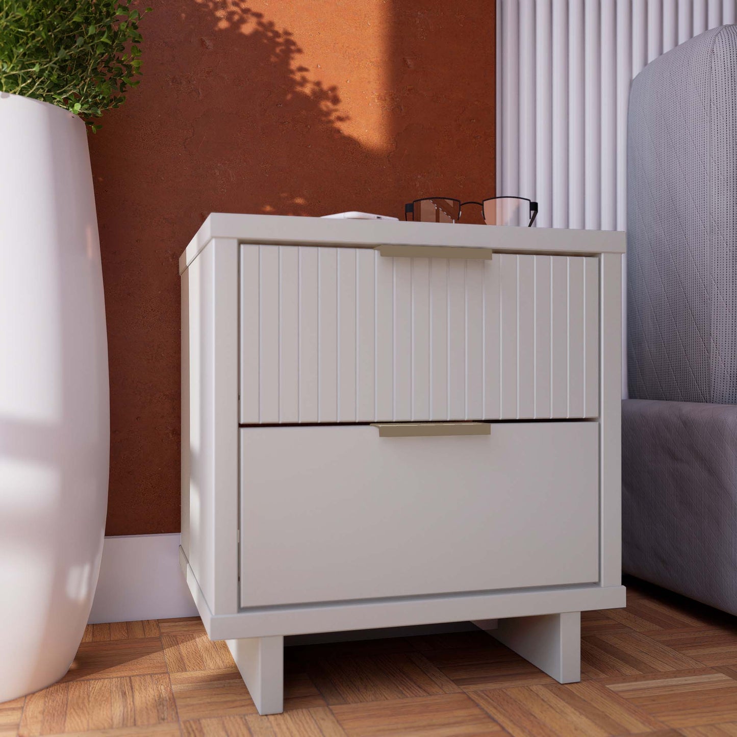 Granville Modern 18" Nightstand in White (2-Drawer) NS-5011