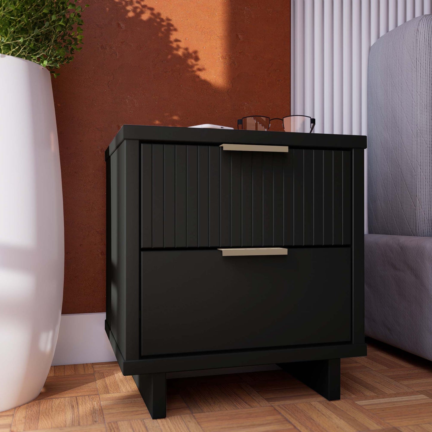 Granville Modern 18" Nightstand in Black (2-Drawer)