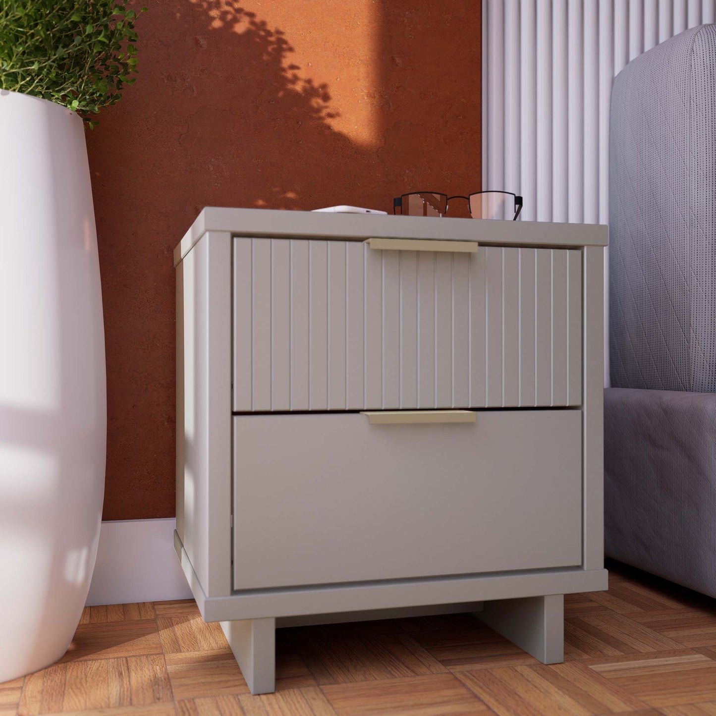 Manhattan Comfort Granville Modern Nightstand 2.0 with 2 Full Extension Drawers in Light Grey NS-5016