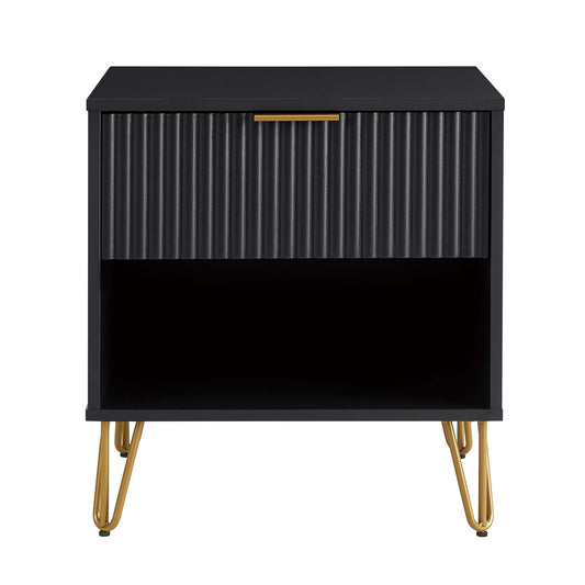 Dumbo Modern 20" Fluted Nightstand in Black (1-Drawer) NS001-BK