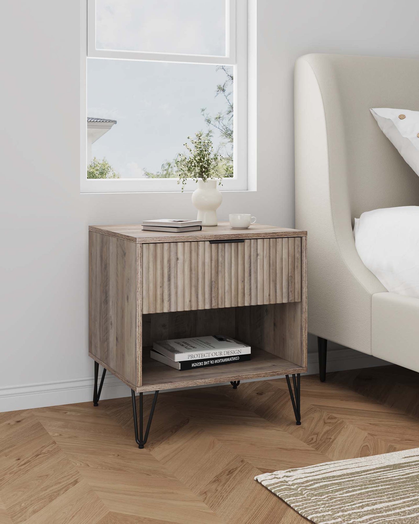 Dumbo Modern 20" Fluted Nightstand in Rustic Gray (1-Drawer) NS001-GY