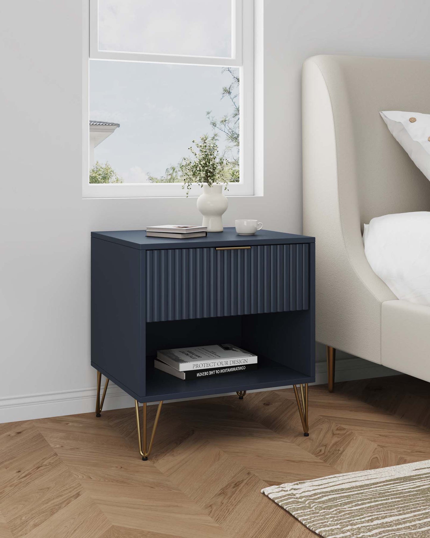 Dumbo Modern 20" Fluted Nightstand in Midnight Blue (1-Drawer) NS001-MB