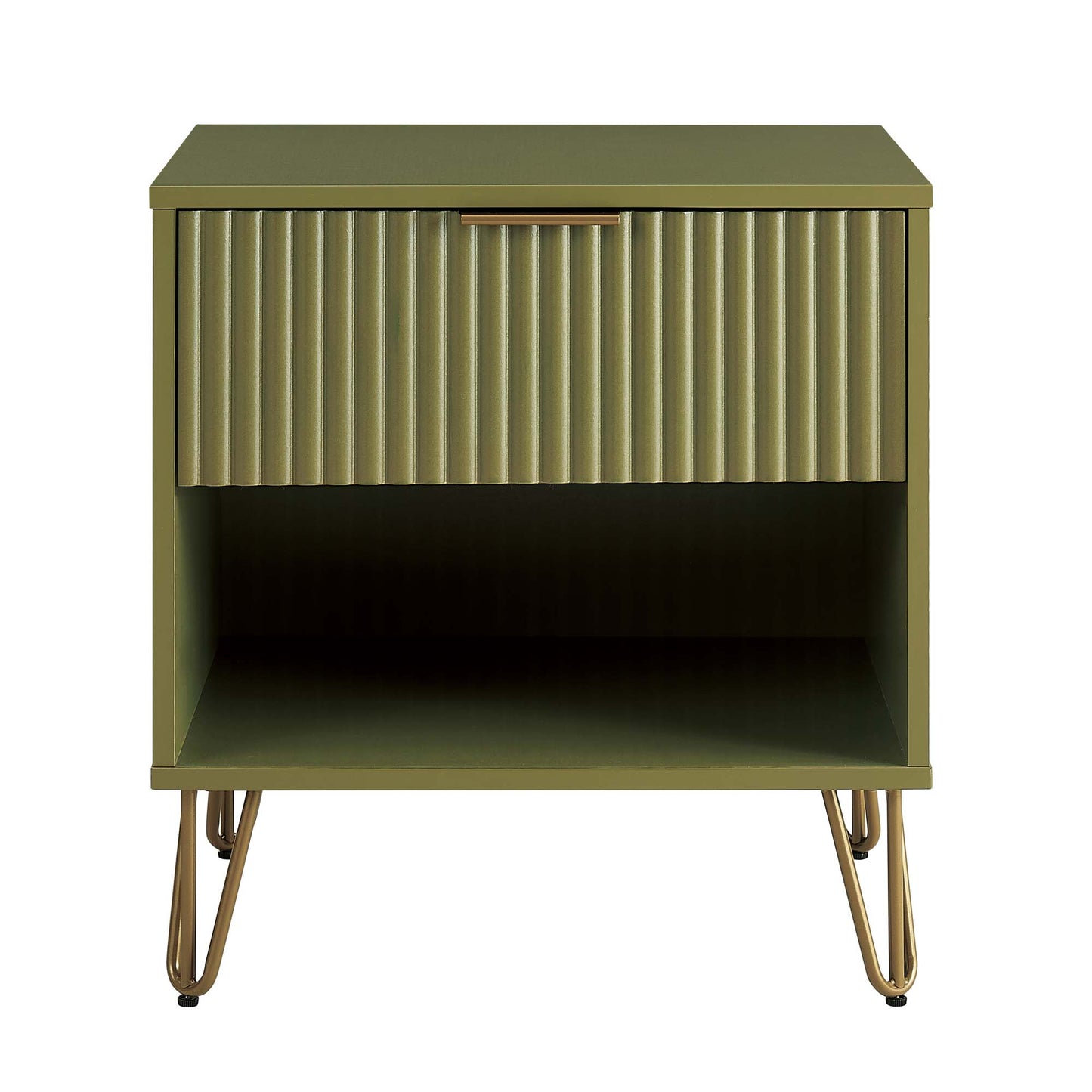 Dumbo Modern 20" Fluted Nightstand in Olive Green (1-Drawer) NS001-OG