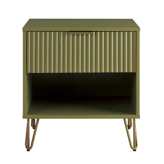 Dumbo Modern 20" Fluted Nightstand in Olive Green (1-Drawer) NS001-OG