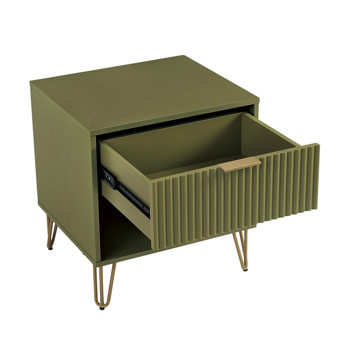 Dumbo Modern 20" Fluted Nightstand in Olive Green (1-Drawer) NS001-OG