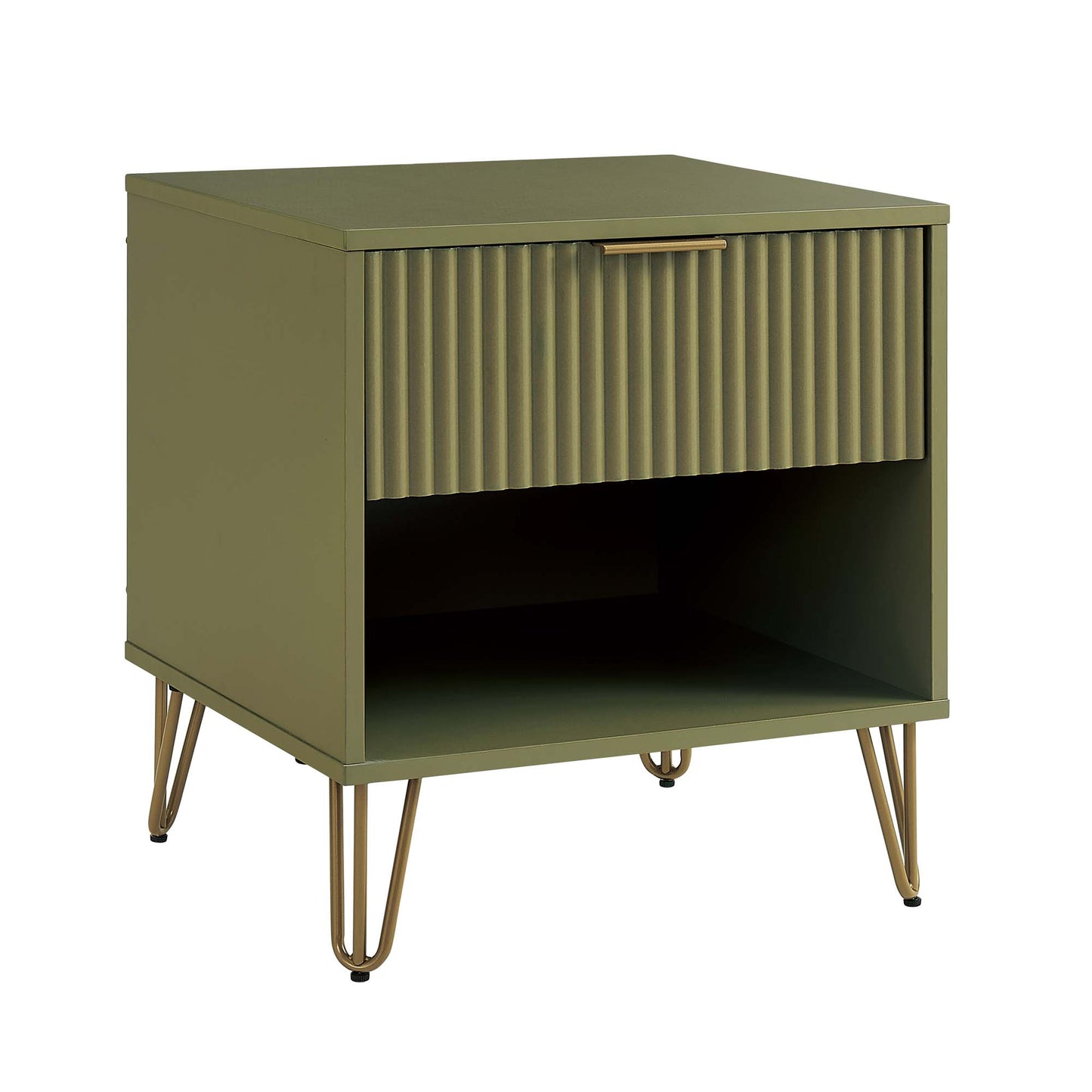 Dumbo Modern 20" Fluted Nightstand in Olive Green (1-Drawer) NS001-OG