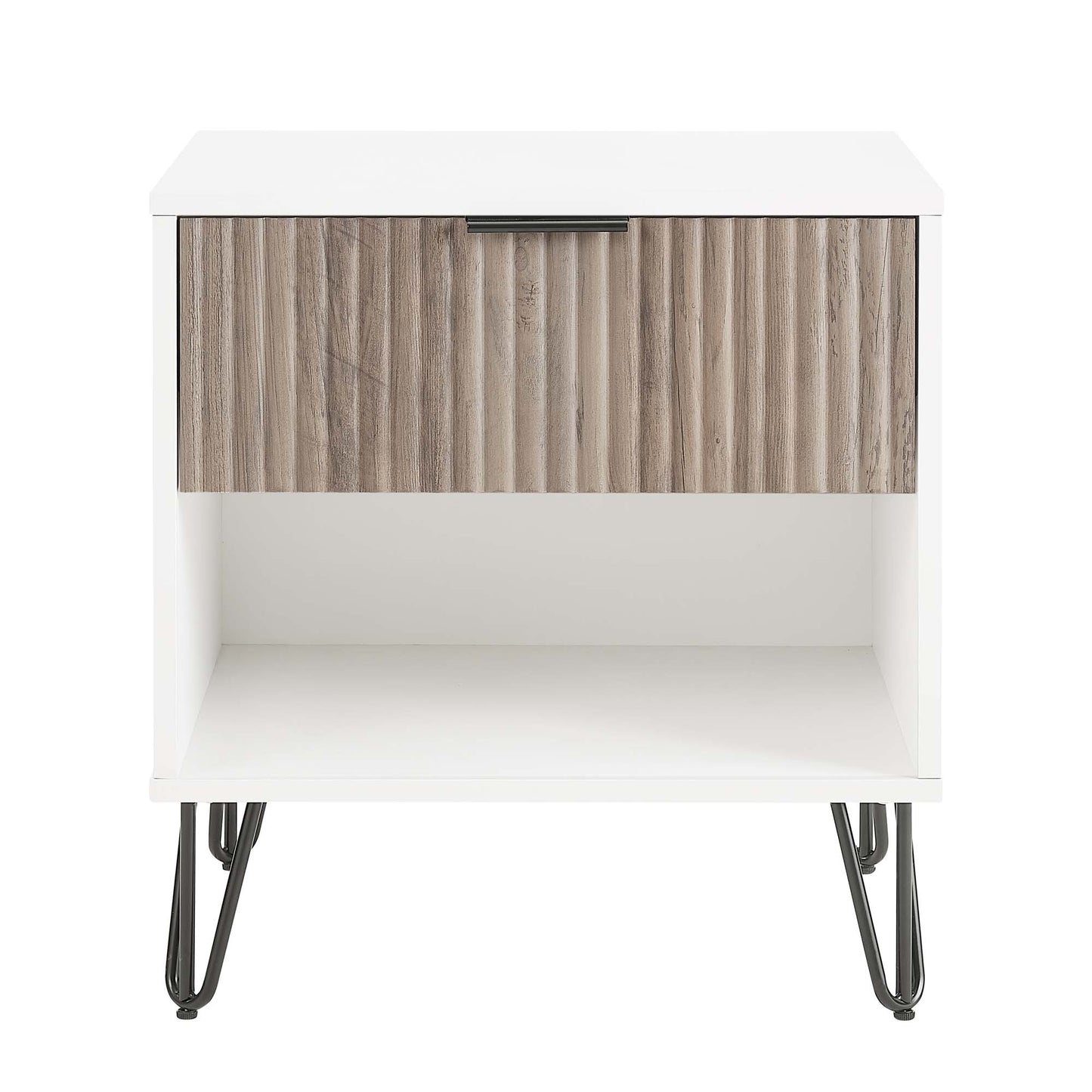 Dumbo Modern 20" Fluted Nightstand in Rustic Gray and White (1-Drawer) NS001-WG