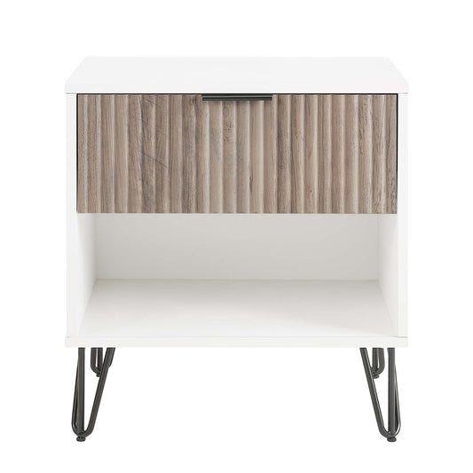 Dumbo Modern 20" Fluted Nightstand in Rustic Gray and White (1-Drawer) NS001-WG