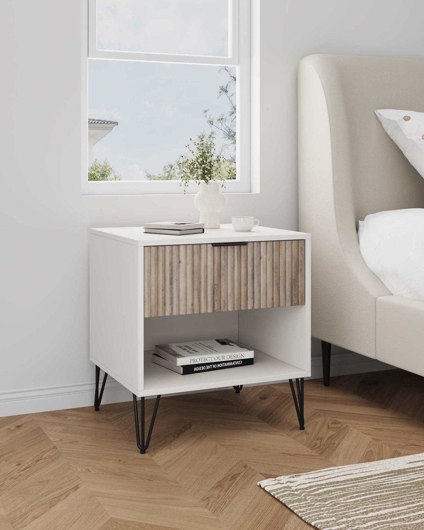 Dumbo Modern 20" Fluted Nightstand in Rustic Gray and White (1-Drawer) NS001-WG