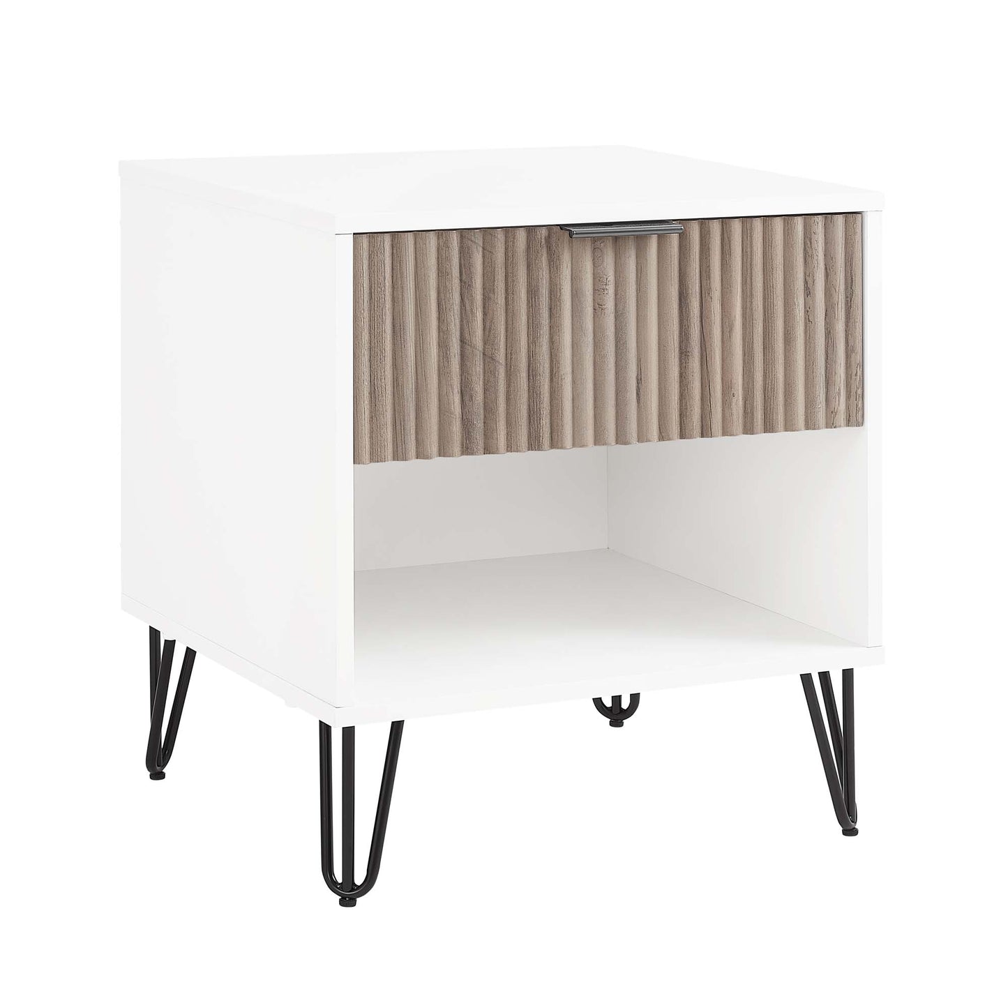 Dumbo Modern 20" Fluted Nightstand in Rustic Gray and White (1-Drawer) NS001-WG