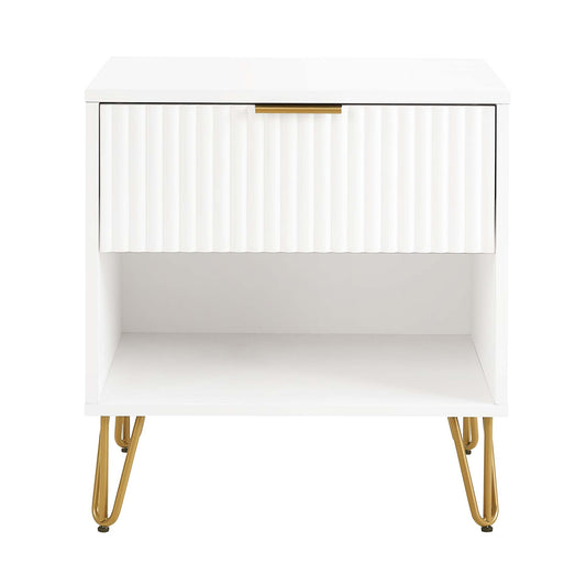 Dumbo Modern 20" Fluted Nightstand in White (1-Drawer) NS001-WH