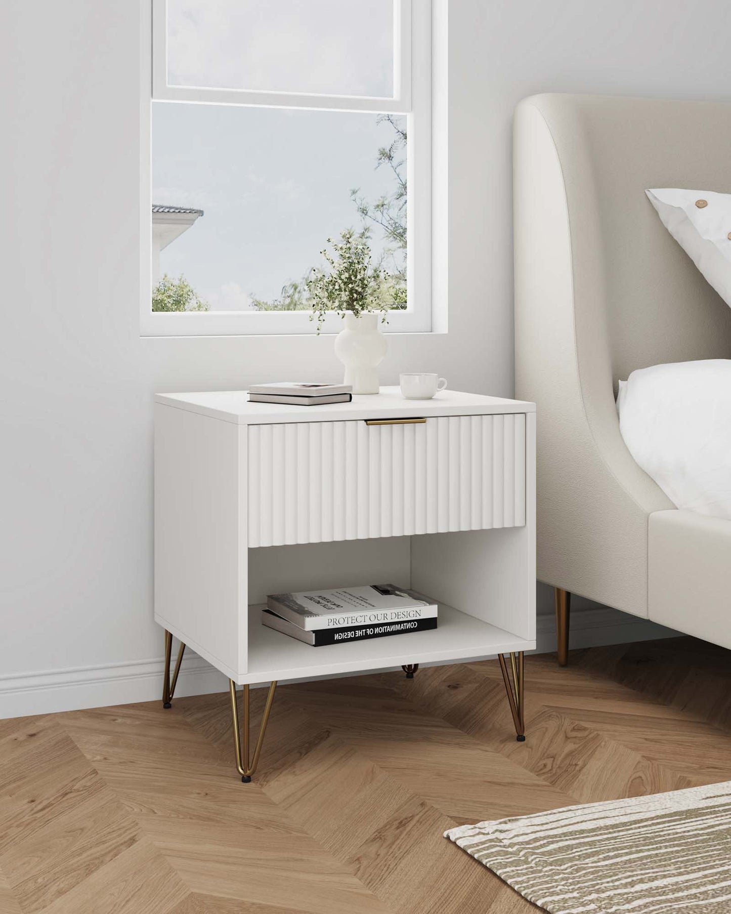 Dumbo Modern 20" Fluted Nightstand in White (1-Drawer) NS001-WH