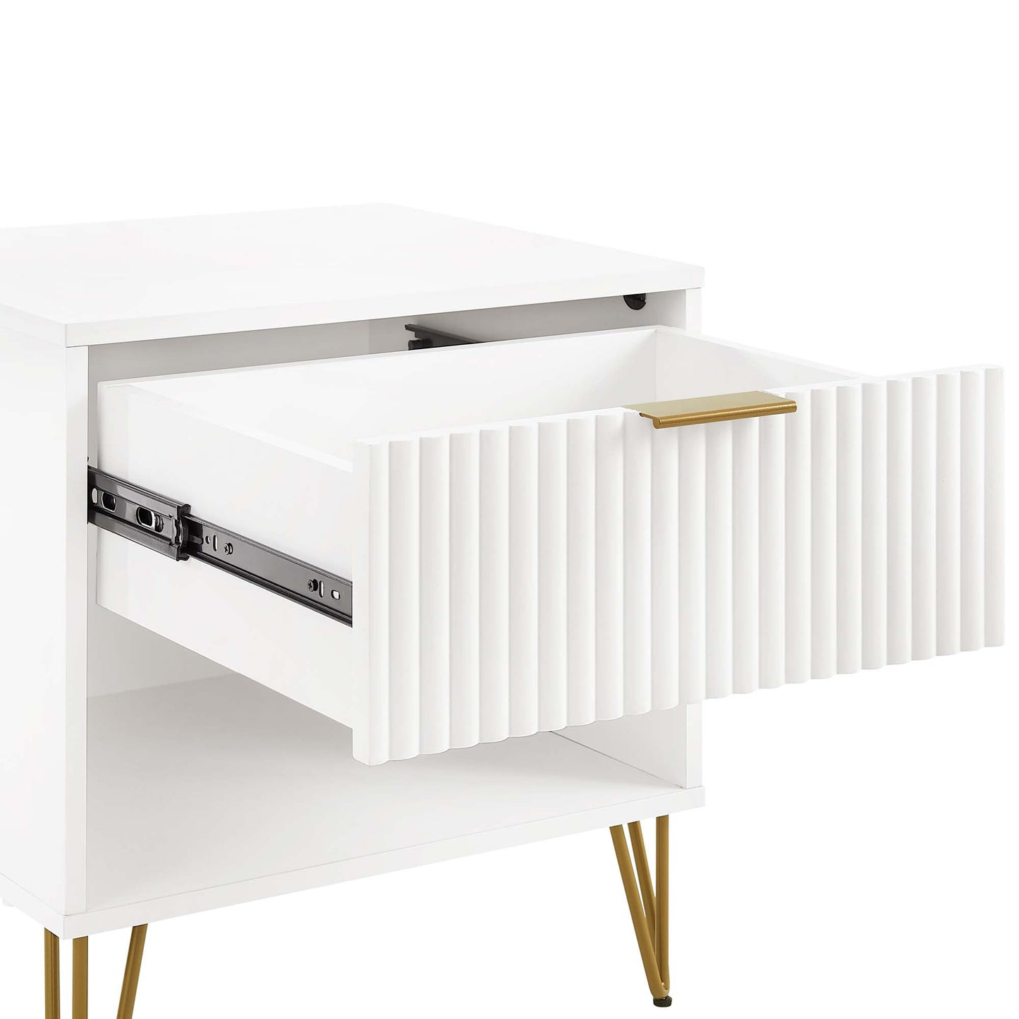 Dumbo Modern 20" Fluted Nightstand in White (1-Drawer) NS001-WH