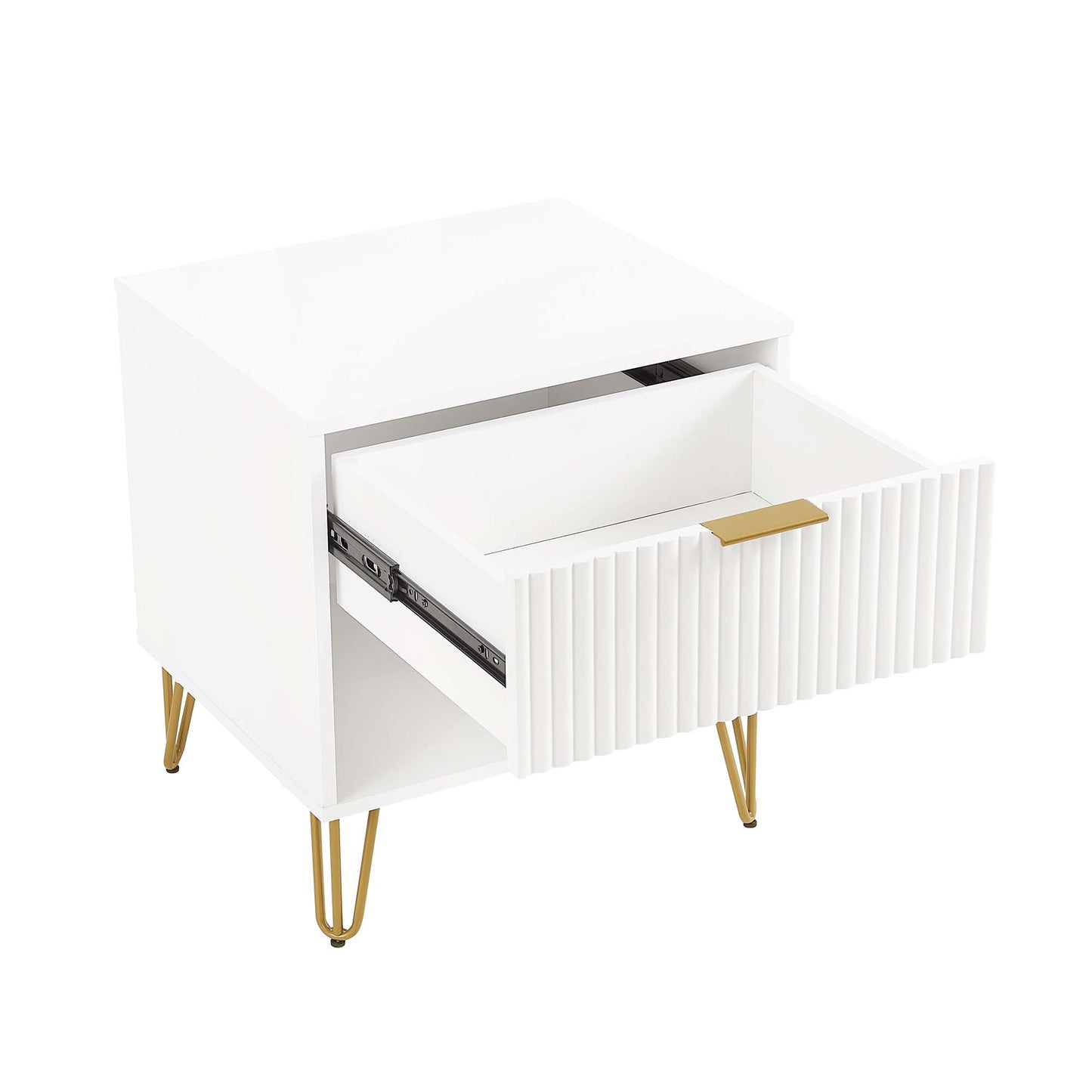 Dumbo Modern 20" Fluted Nightstand in White (1-Drawer) NS001-WH