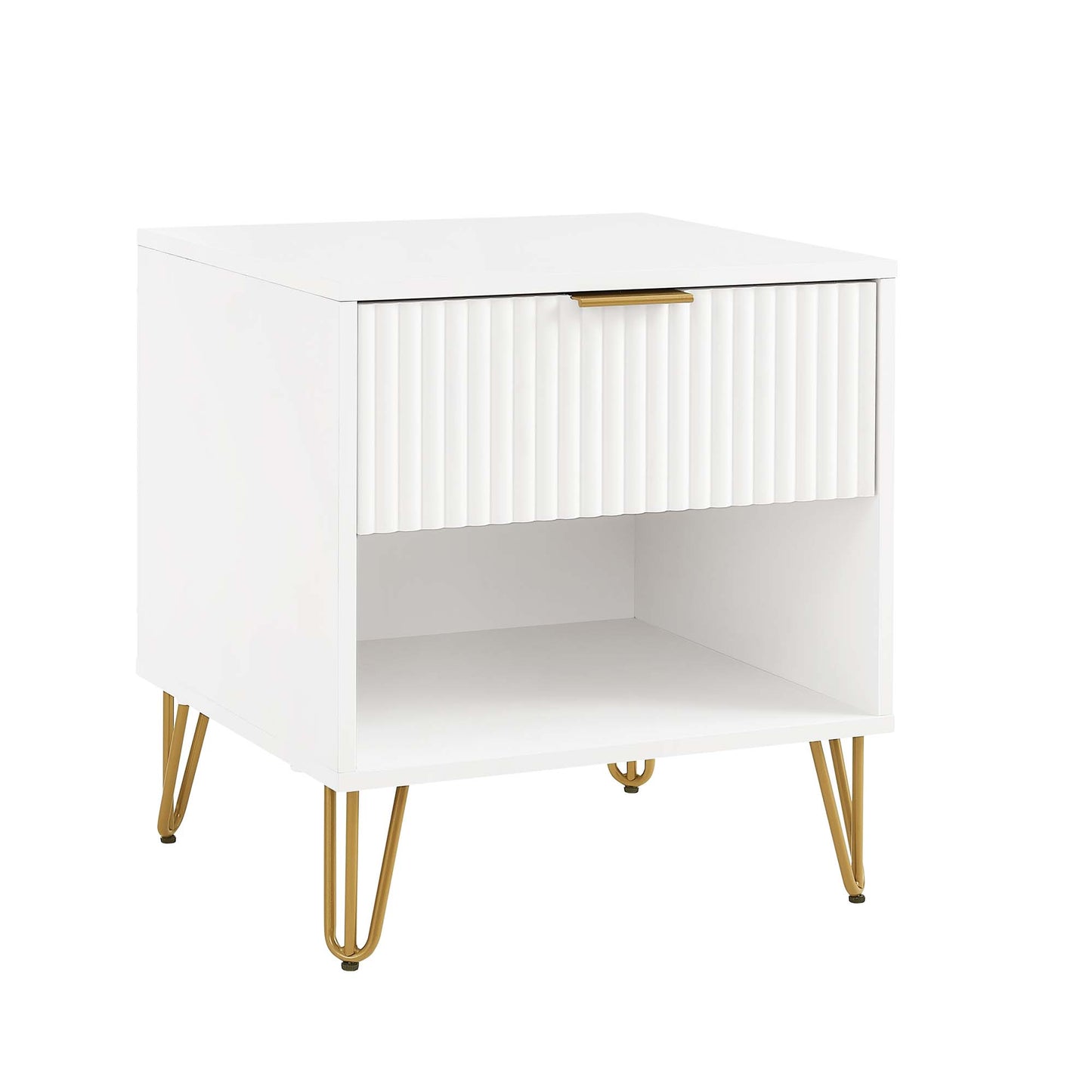 Dumbo Modern 20" Fluted Nightstand in White (1-Drawer) NS001-WH