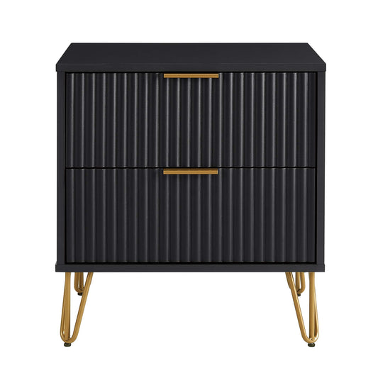 Dumbo Modern 20" Fluted Nightstand in Black (2-Drawer) NS002-BK