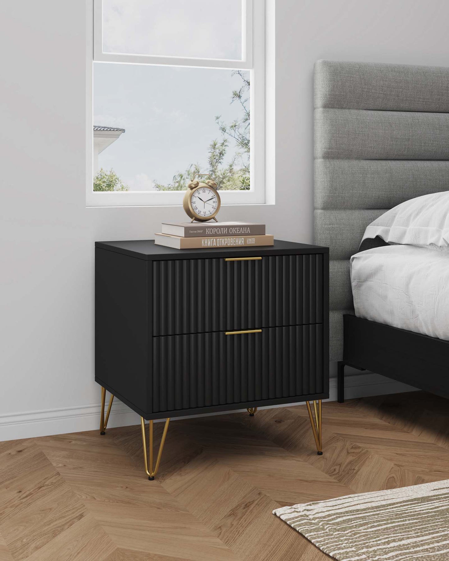 Dumbo Modern 20" Fluted Nightstand in Black (2-Drawer) NS002-BK