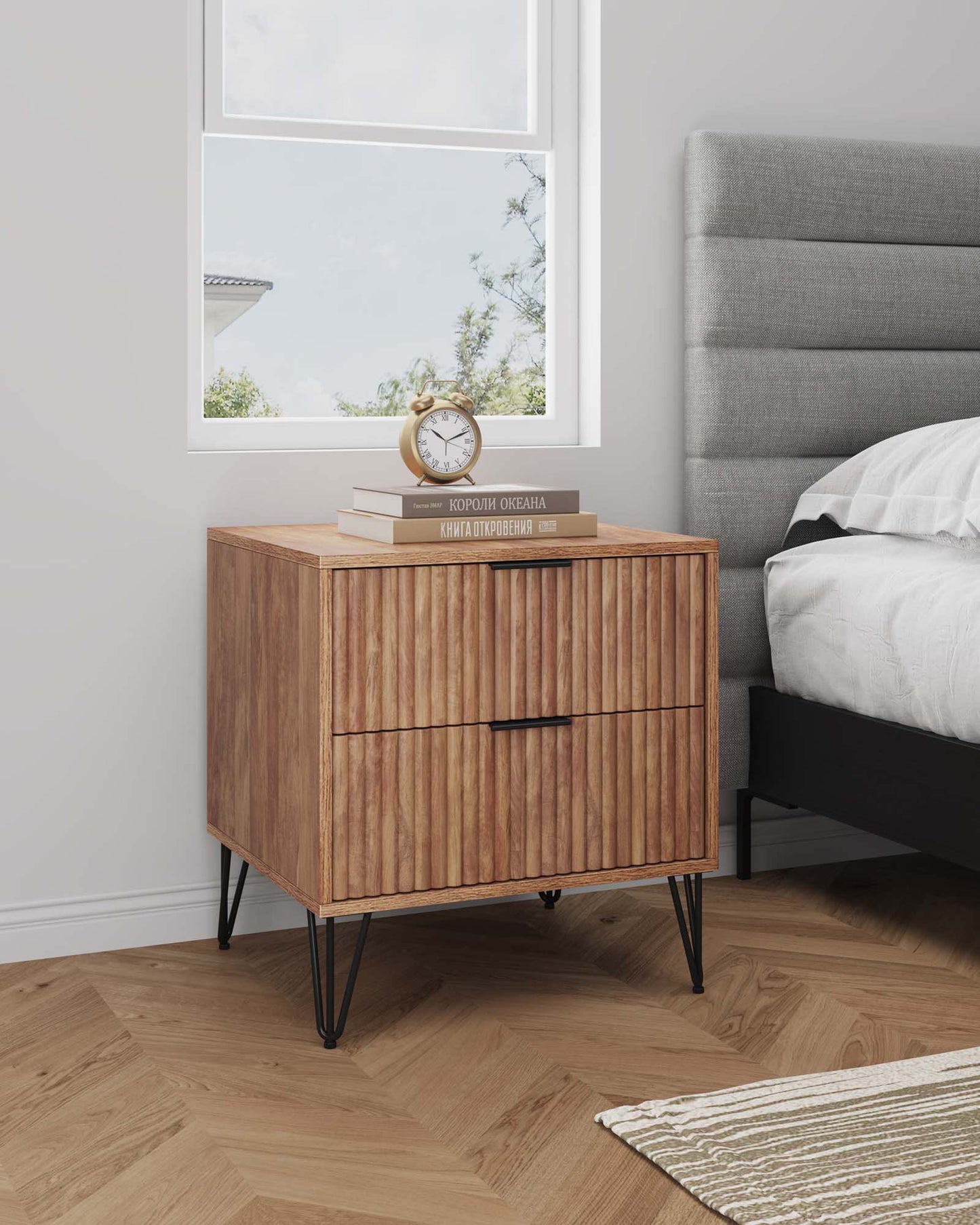 Dumbo Modern 20" Fluted Nightstand in Golden Brown (2-Drawer) NS002-GB