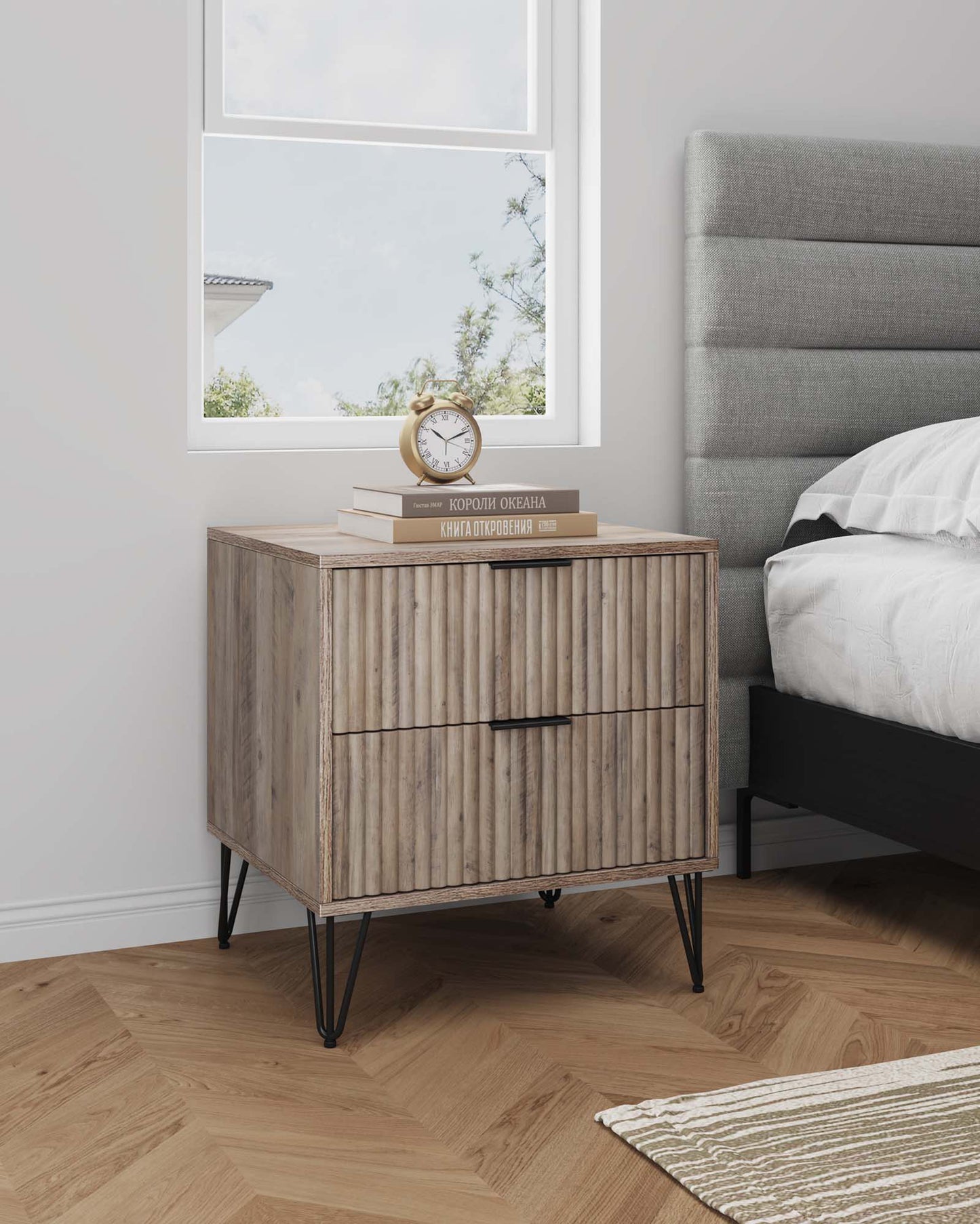 Dumbo Modern 20" Fluted Nightstand in Rustic Gray (2-Drawer) NS002-GY
