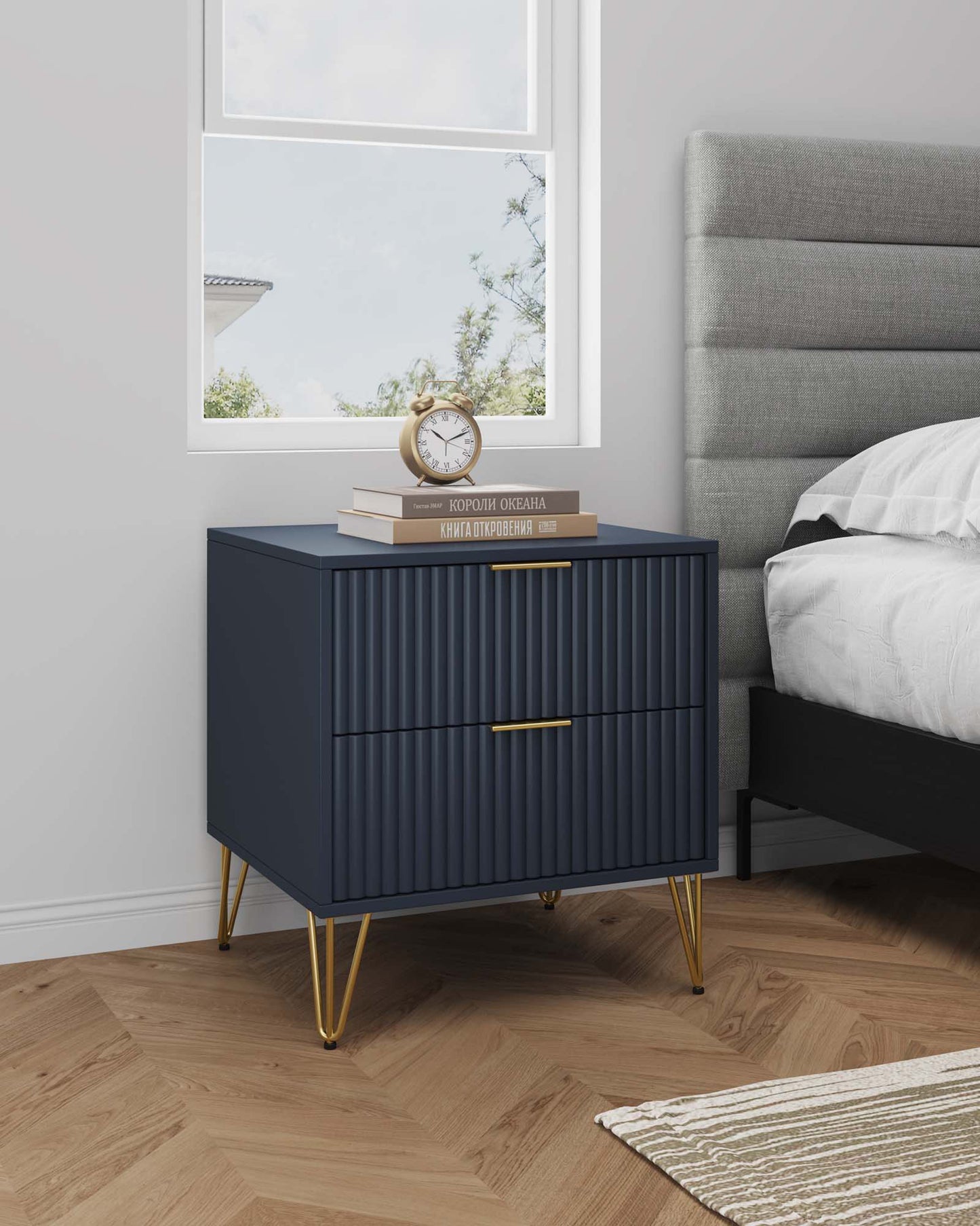 Dumbo Modern 20" Fluted Nightstand in Midnight Blue (2-Drawer) NS002-MB